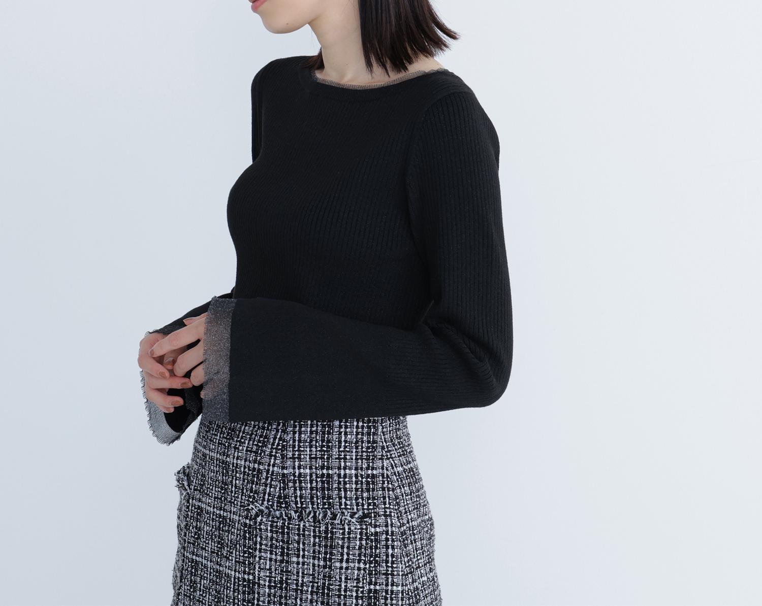 ボートネックフレアカフスニット ブラック