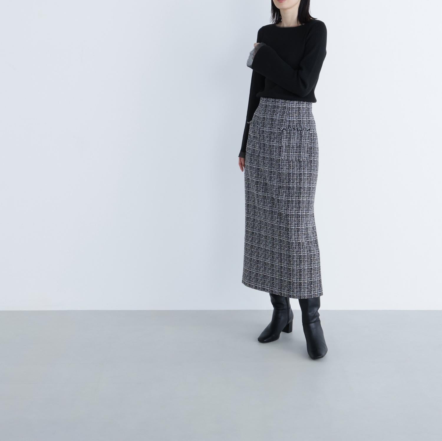 ボートネックフレアカフスニット ブラック