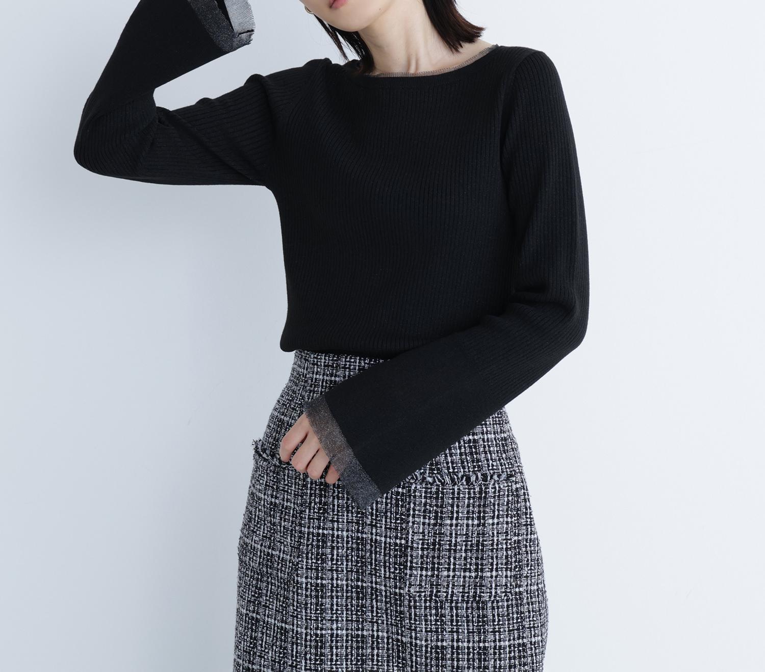 ボートネックフレアカフスニット ブラック