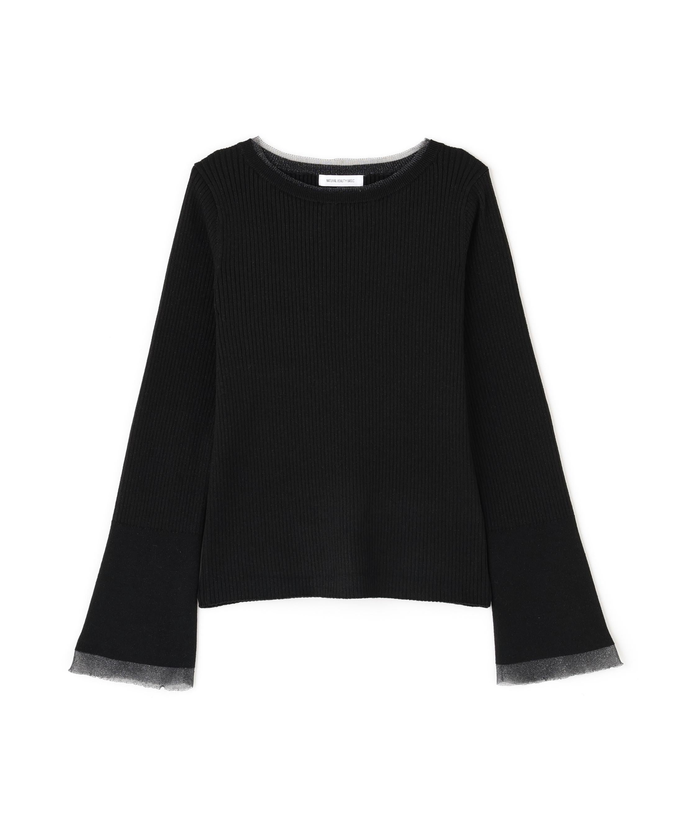 ボートネックフレアカフスニット ブラック