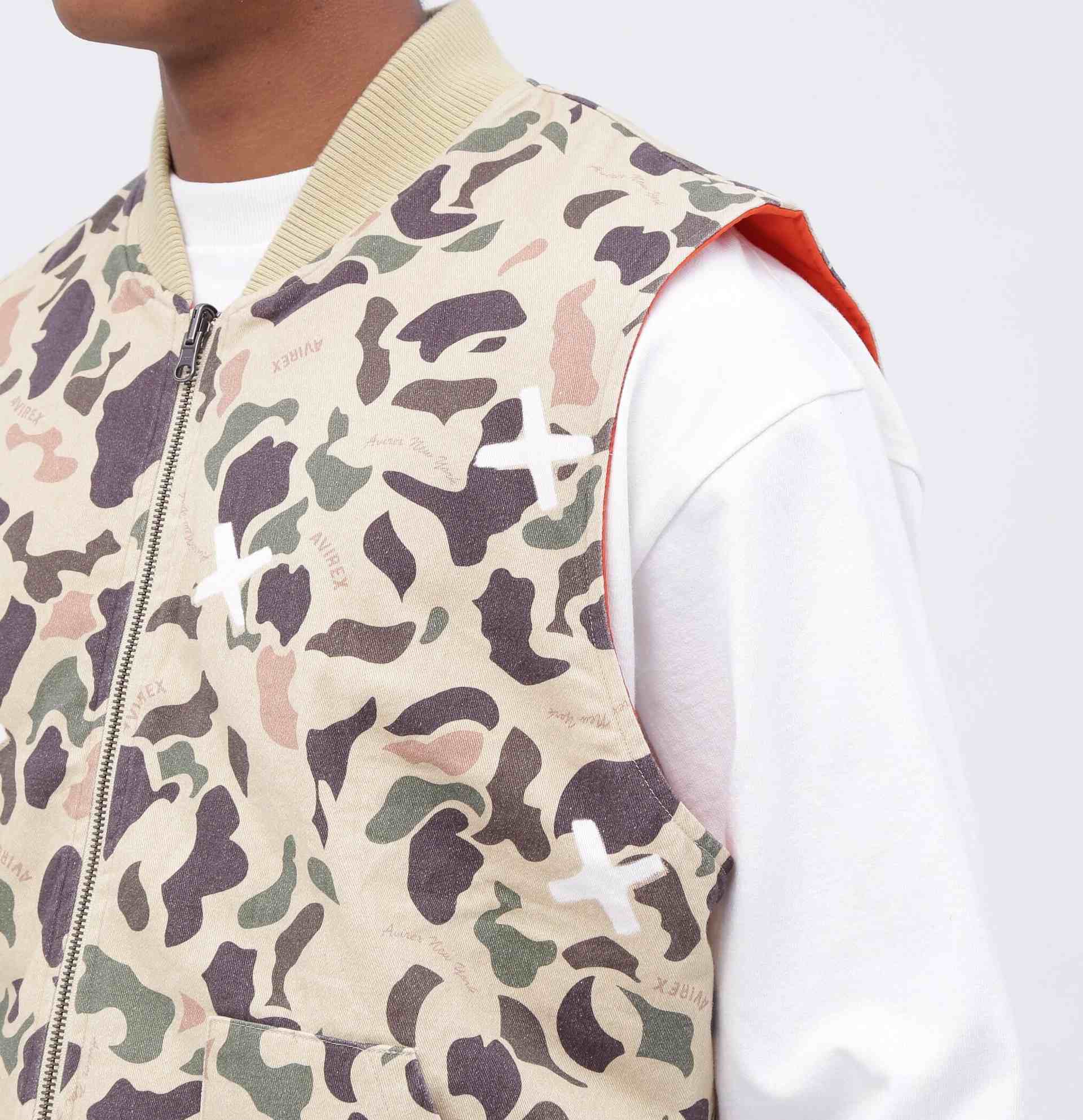 >EVE>SIRLE DUCK CAMO VEST / リバーシブル ダックカモ ベスト / AVI>EX / アヴィレックス オレンジ