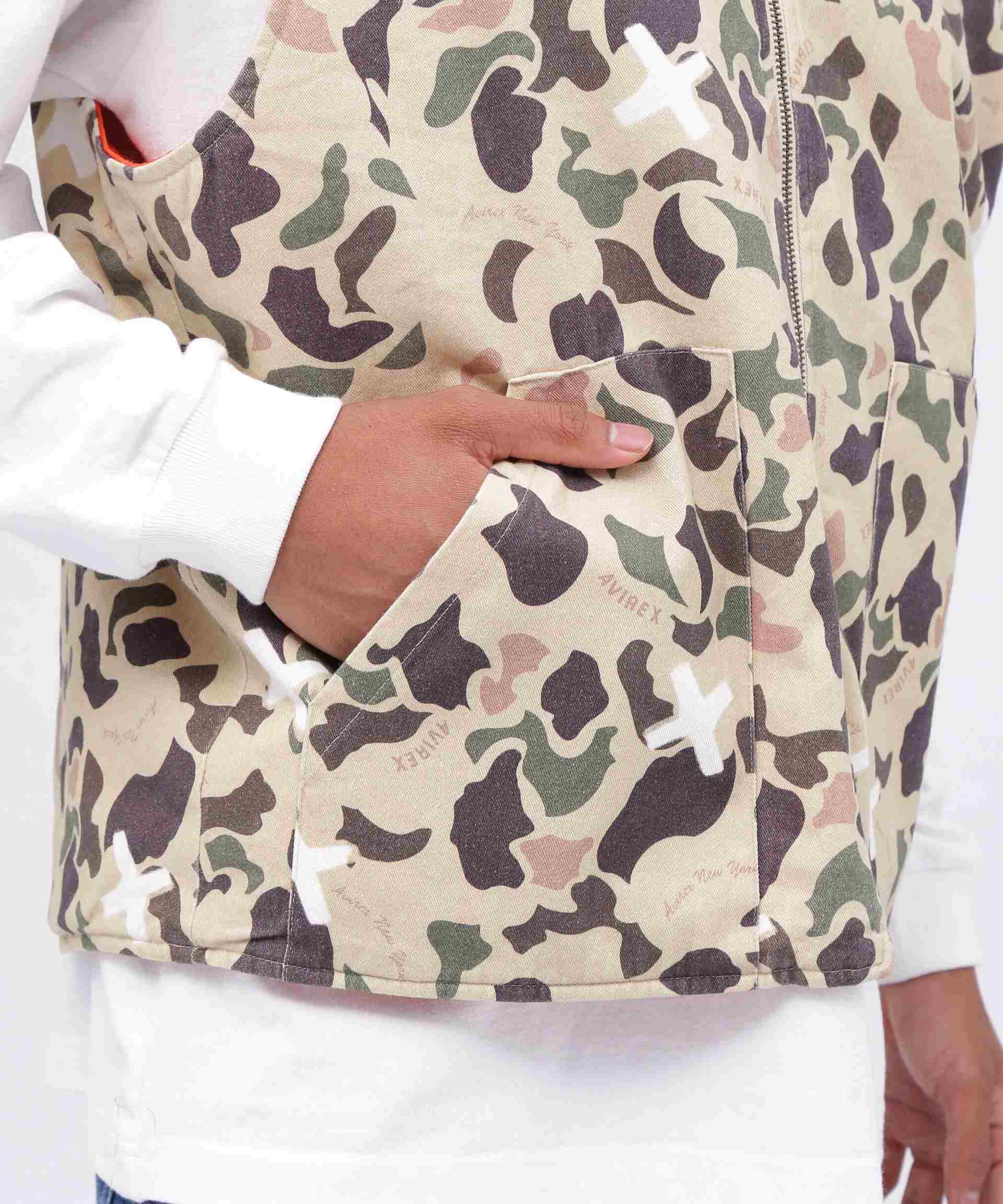 >EVE>SIRLE DUCK CAMO VEST / リバーシブル ダックカモ ベスト / AVI>EX / アヴィレックス オレンジ
