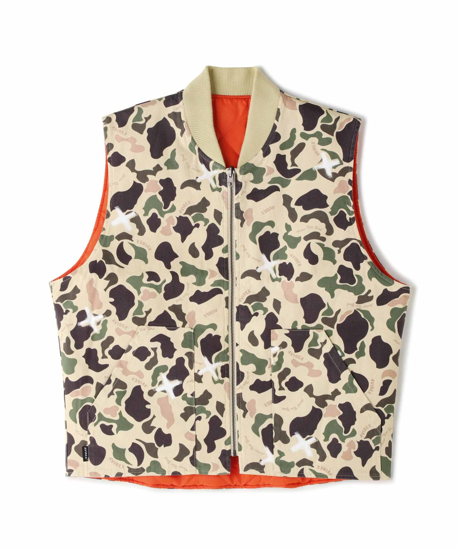 >EVE>SIRLE DUCK CAMO VEST / リバーシブル ダックカモ ベスト / AVI>EX / アヴィレックス オレンジ