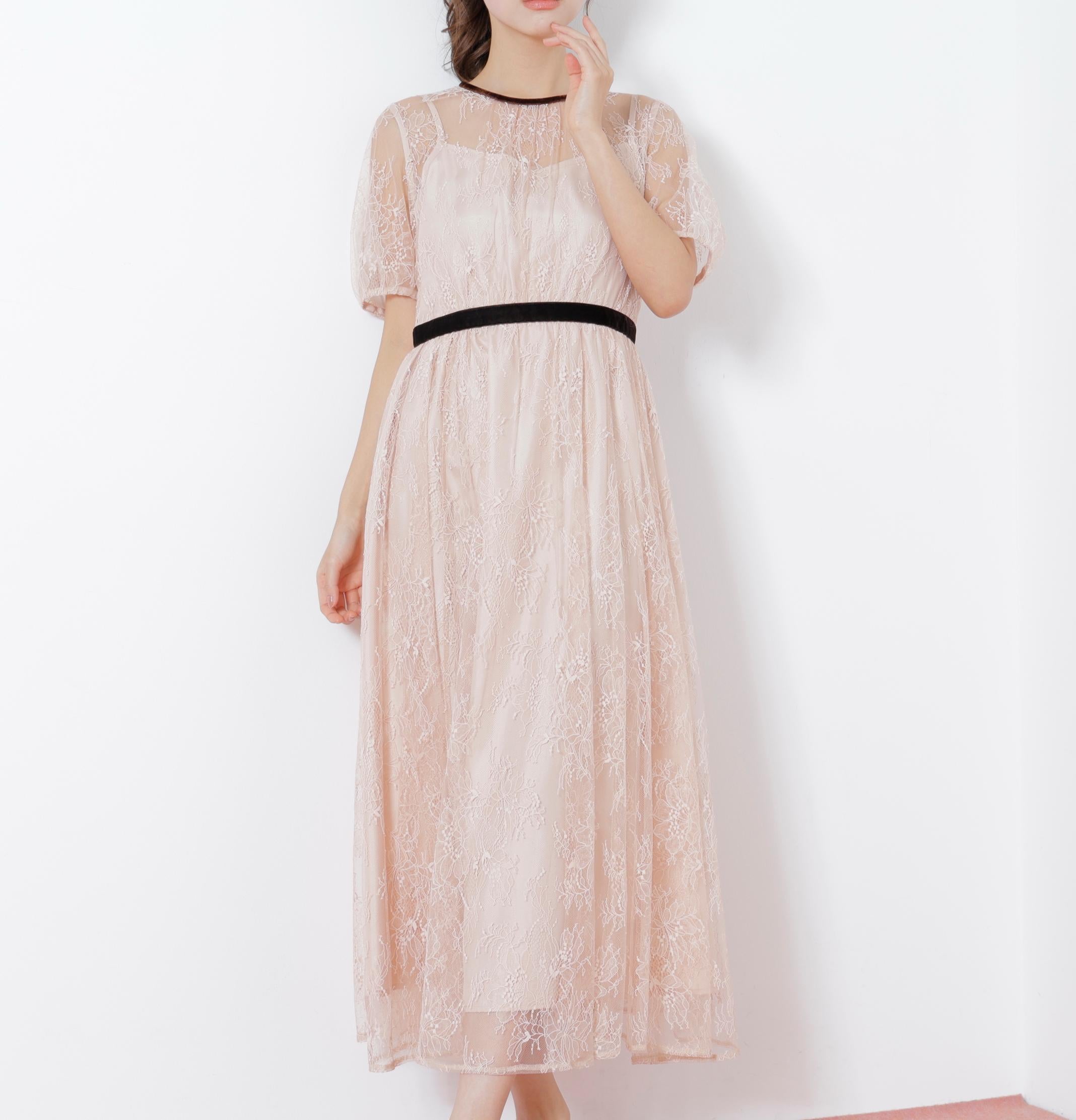 ベロアリボンシアーワンピース ピンク