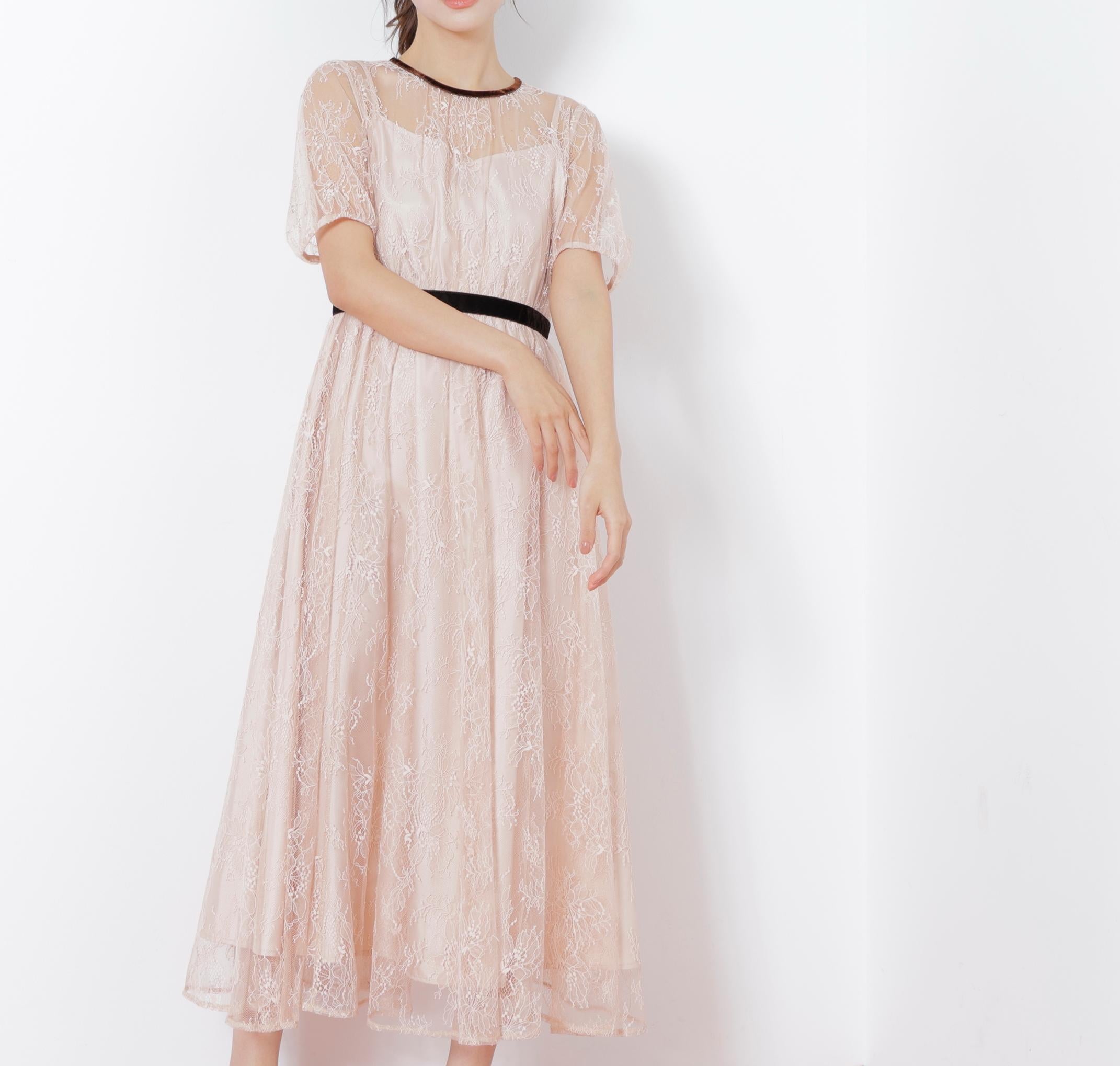 ベロアリボンシアーワンピース ピンク