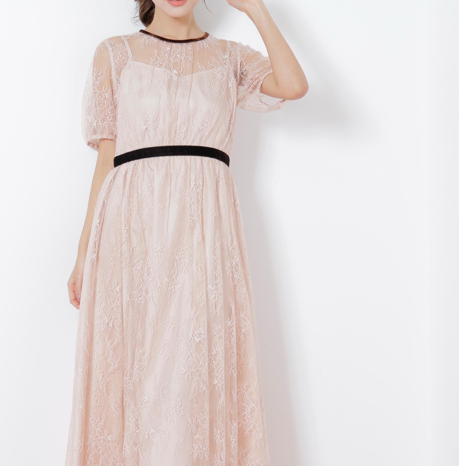 ベロアリボンシアーワンピース ピンク