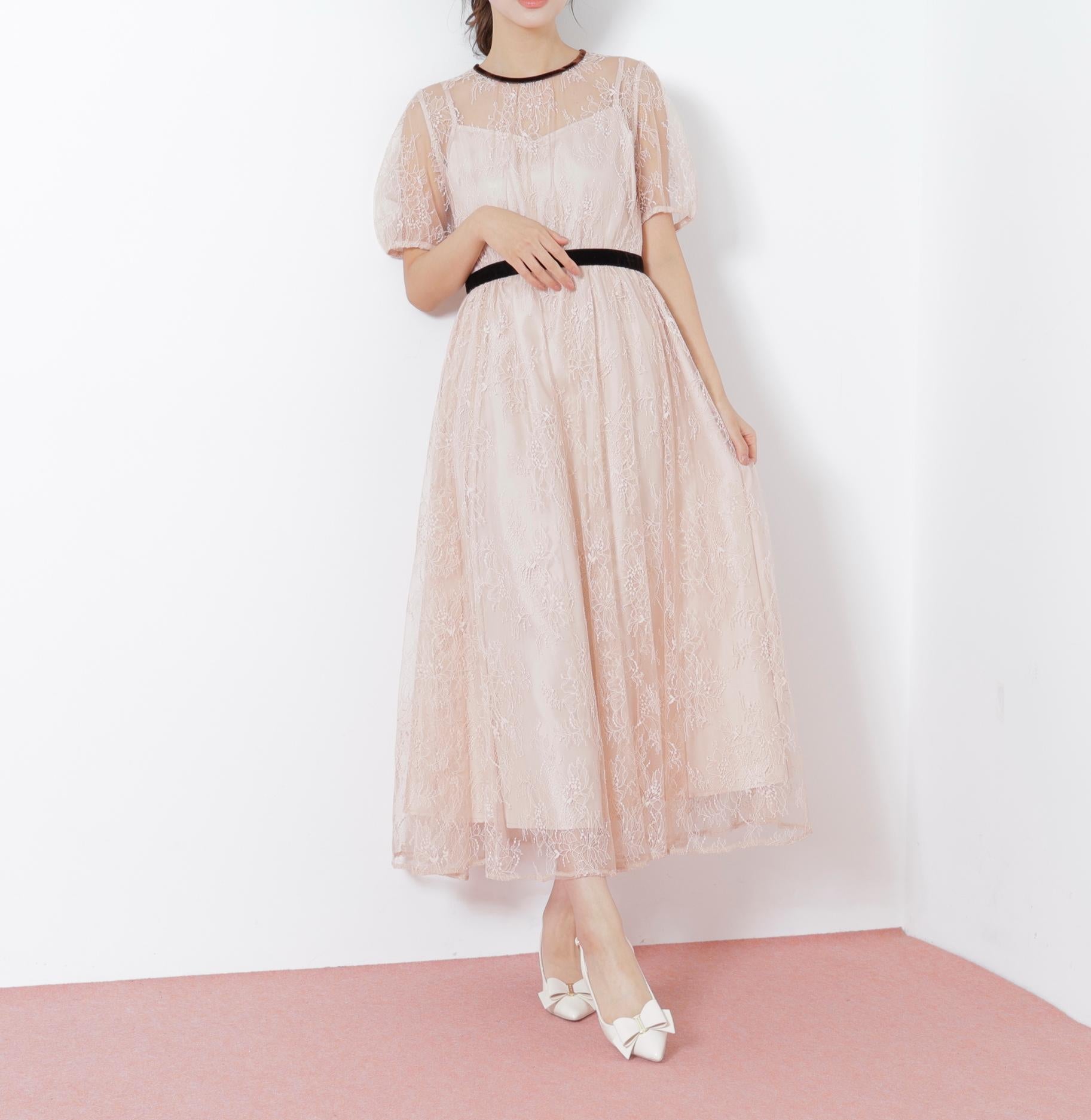 ベロアリボンシアーワンピース ピンク