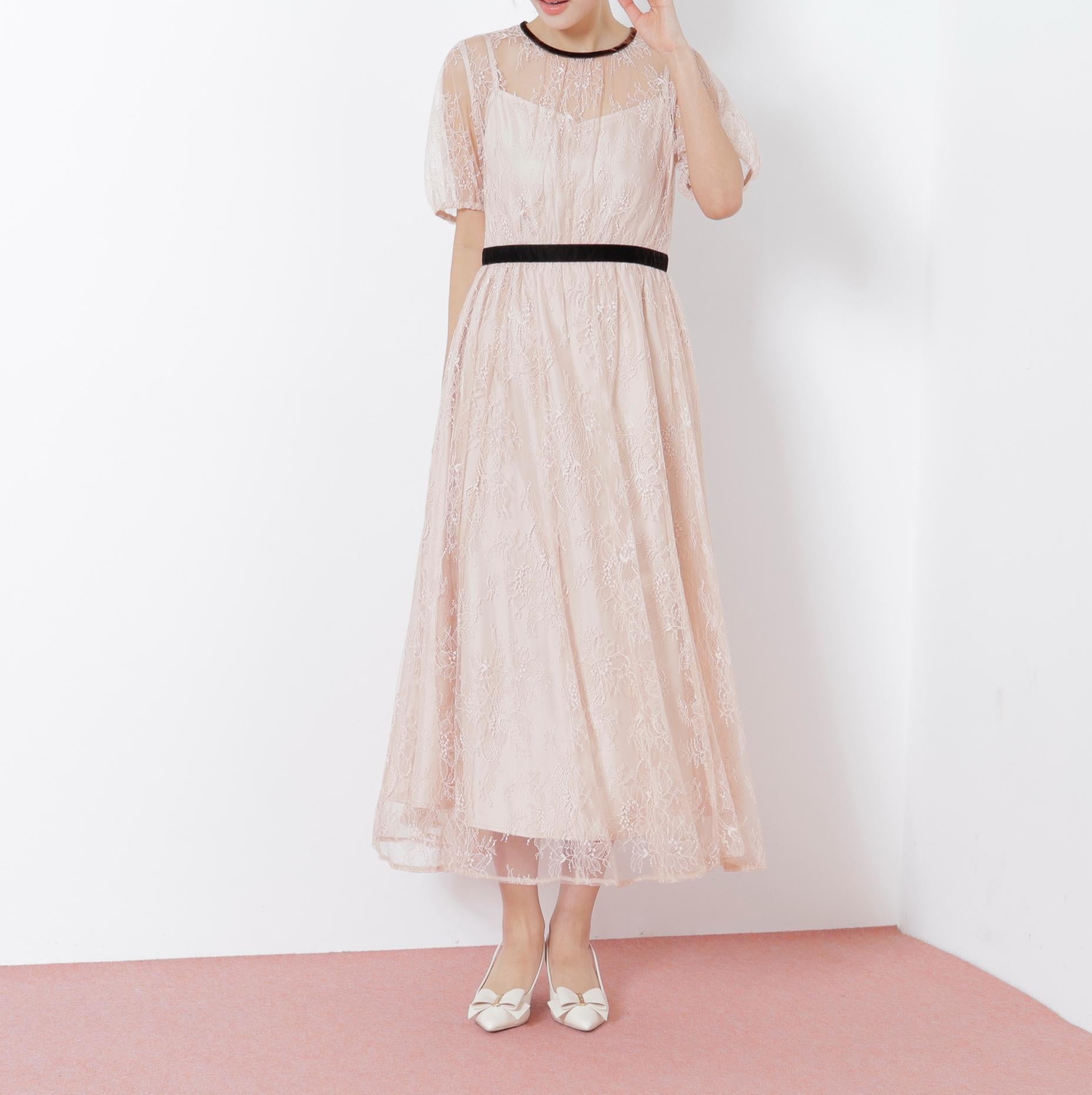 ベロアリボンシアーワンピース ピンク