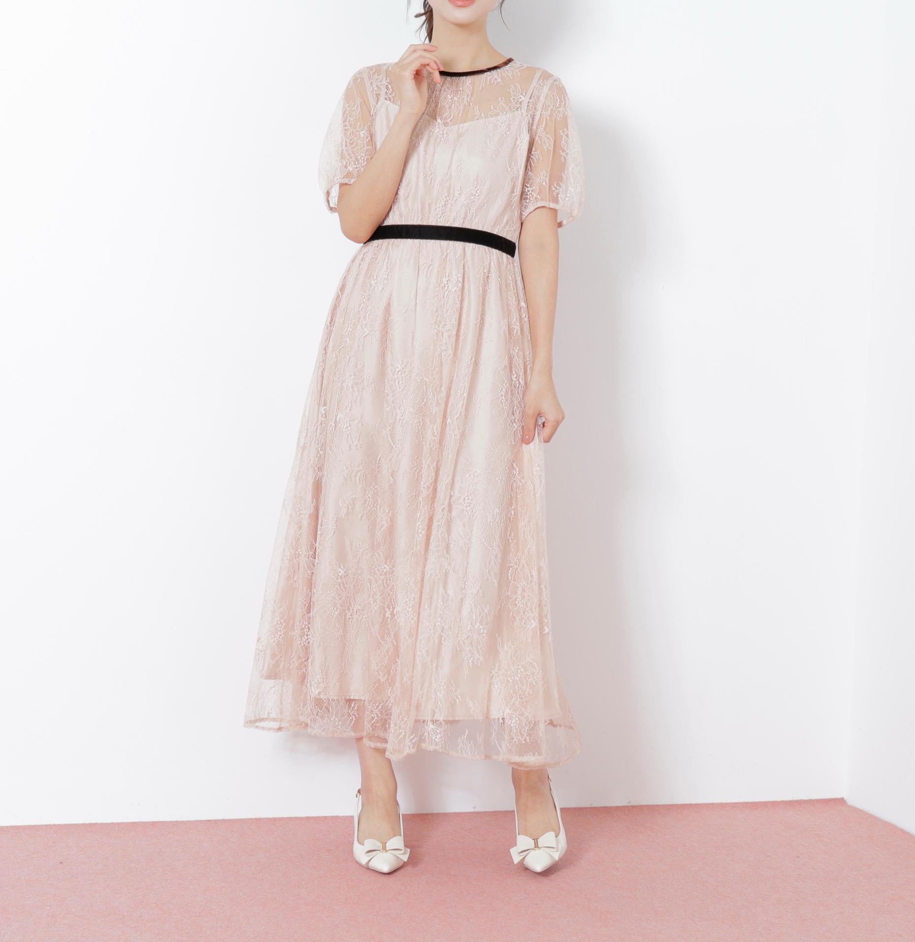 ベロアリボンシアーワンピース ピンク