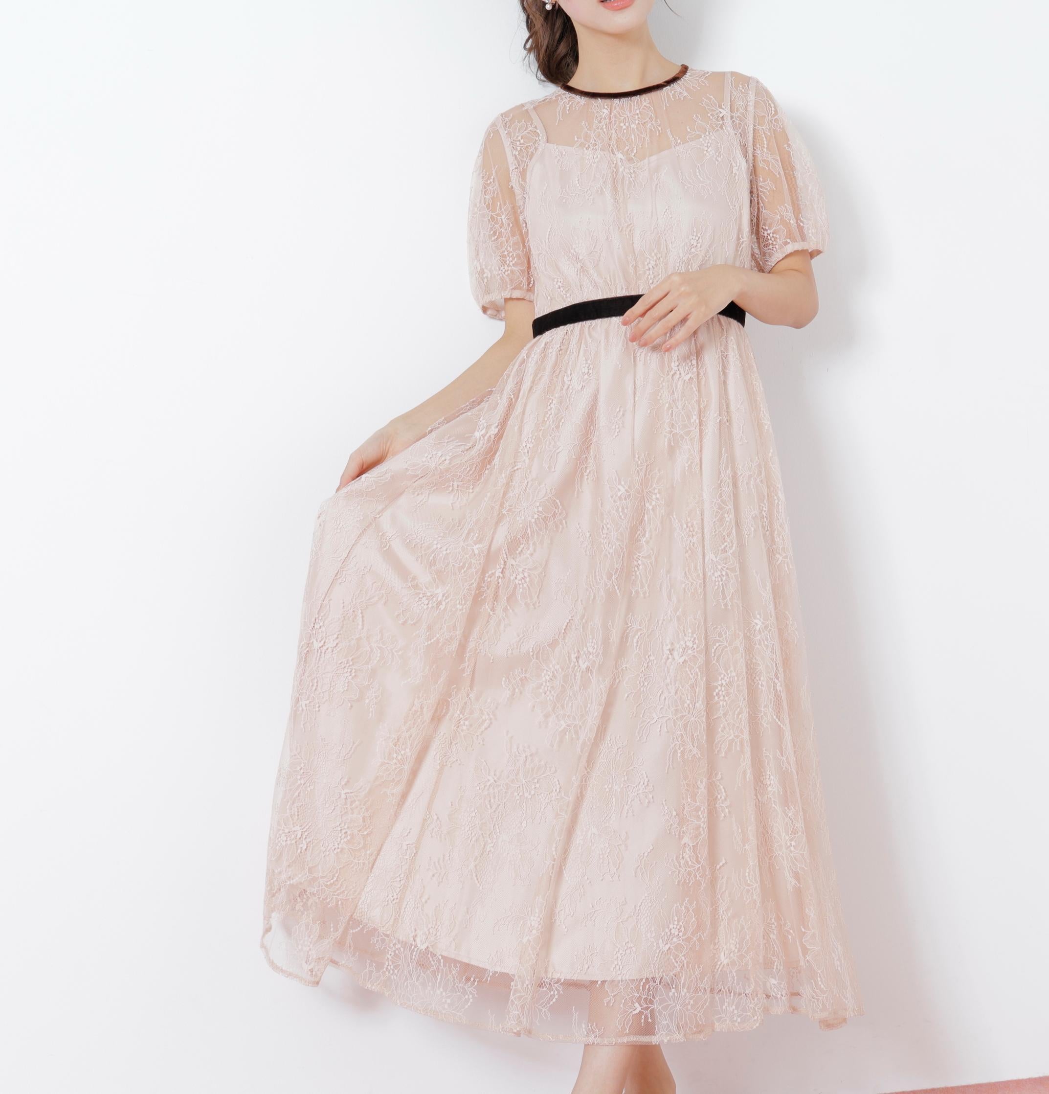 ベロアリボンシアーワンピース ピンク