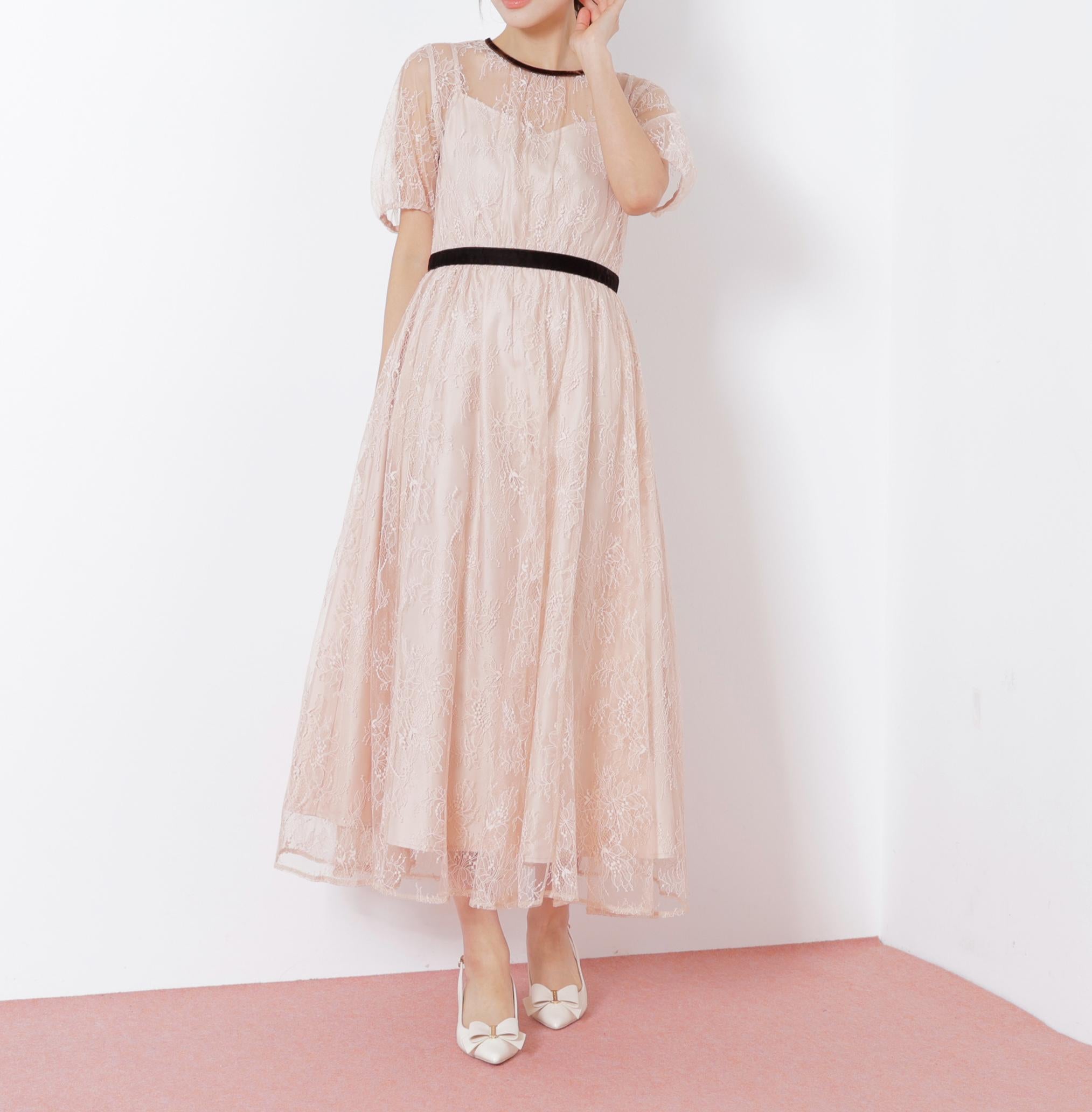 ベロアリボンシアーワンピース ピンク