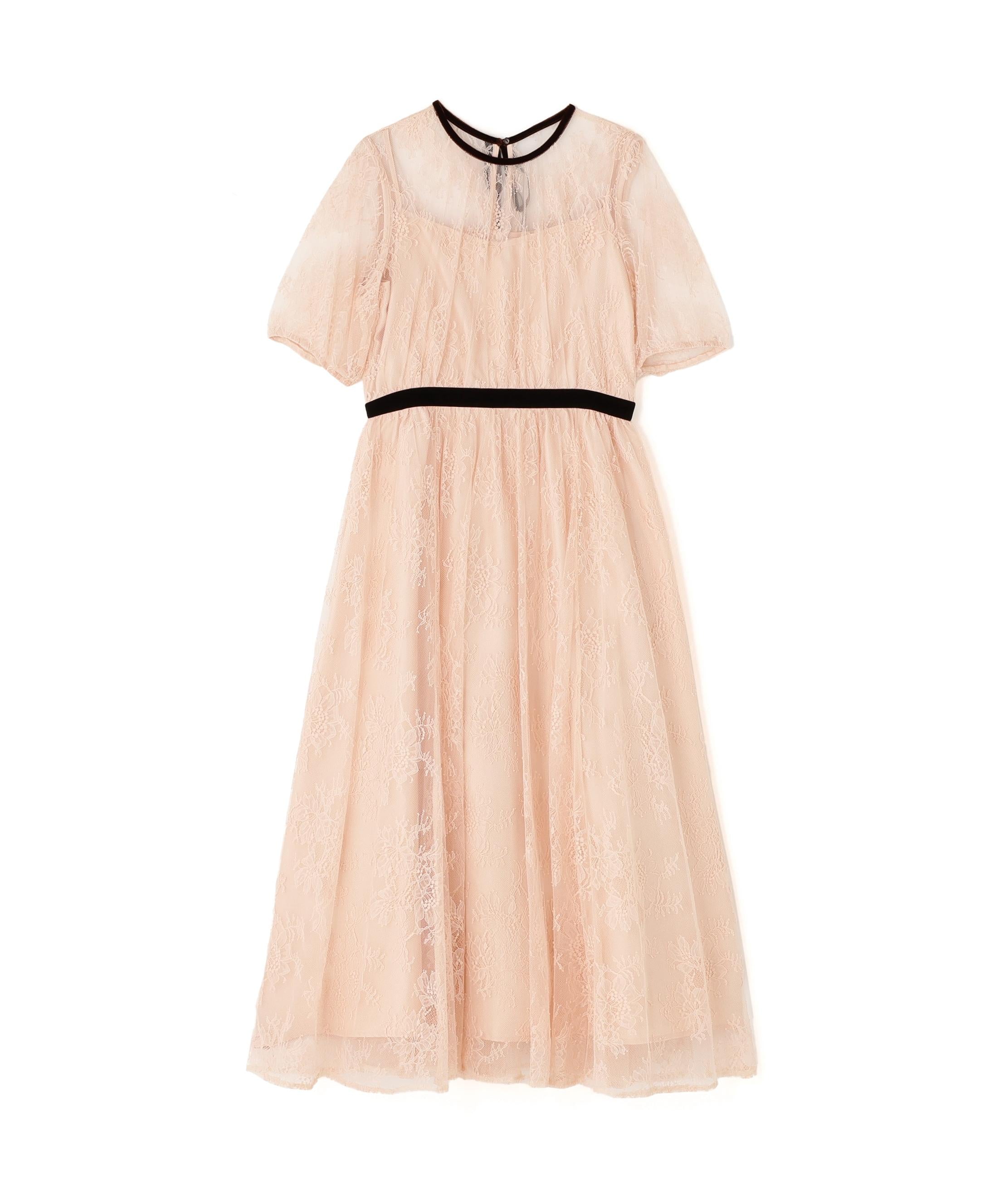 ベロアリボンシアーワンピース ピンク