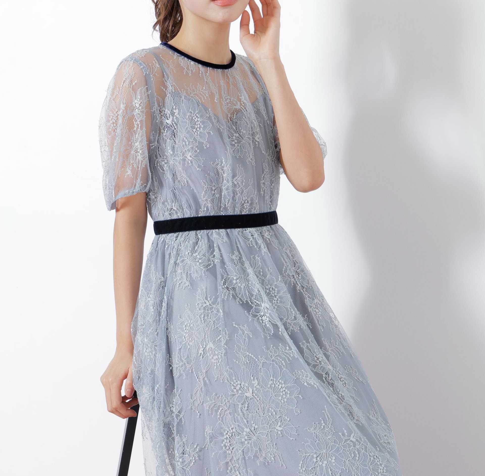 ベロアリボンシアーワンピース ブルー