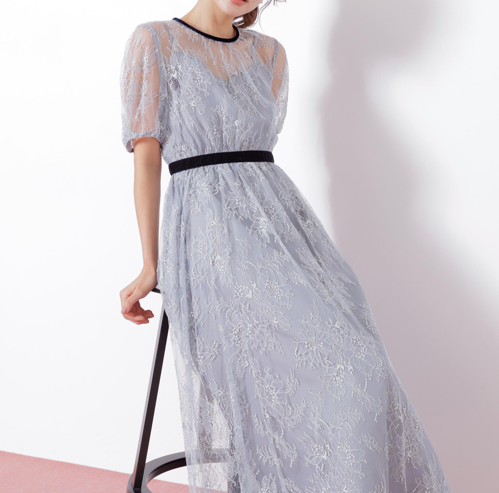 ベロアリボンシアーワンピース ブルー