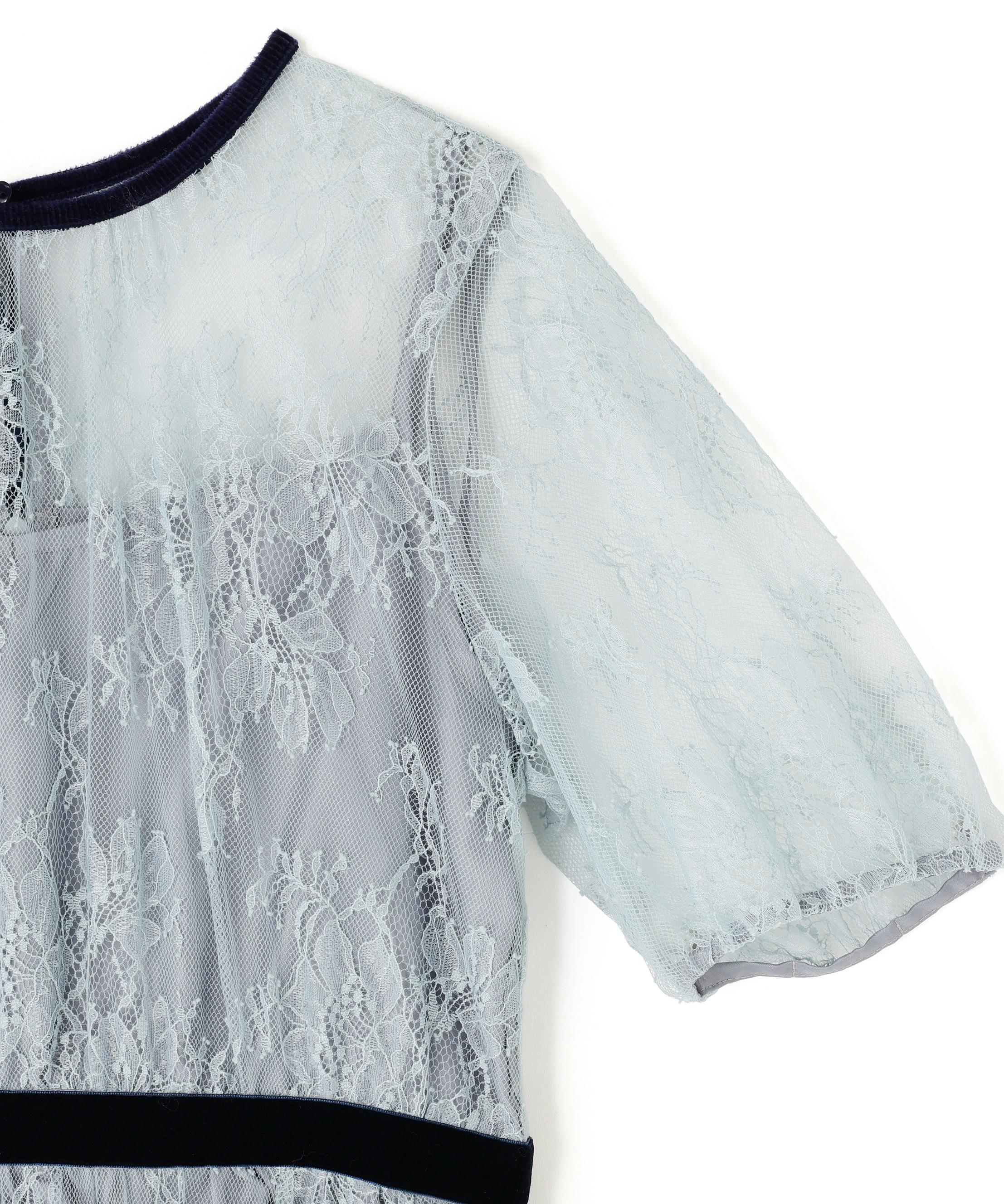 ベロアリボンシアーワンピース ブルー