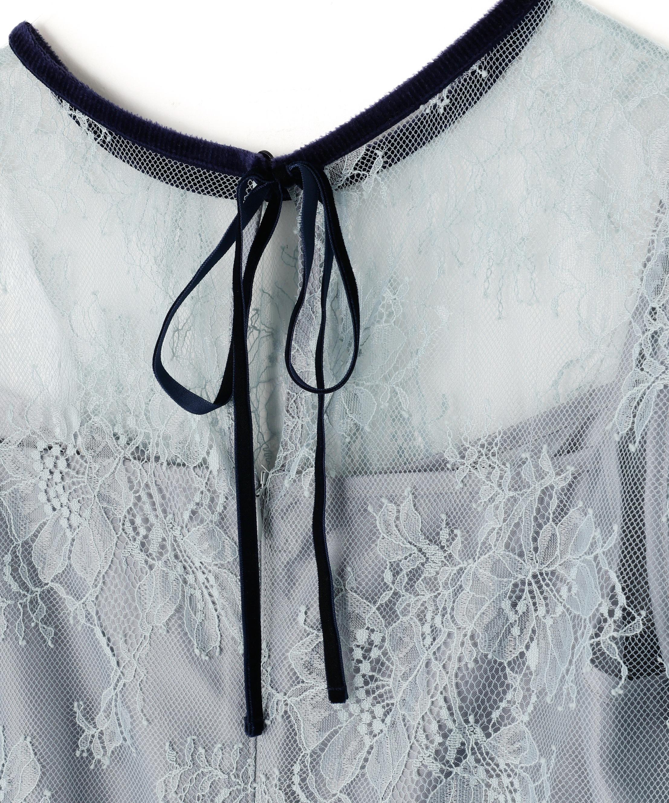 ベロアリボンシアーワンピース ブルー