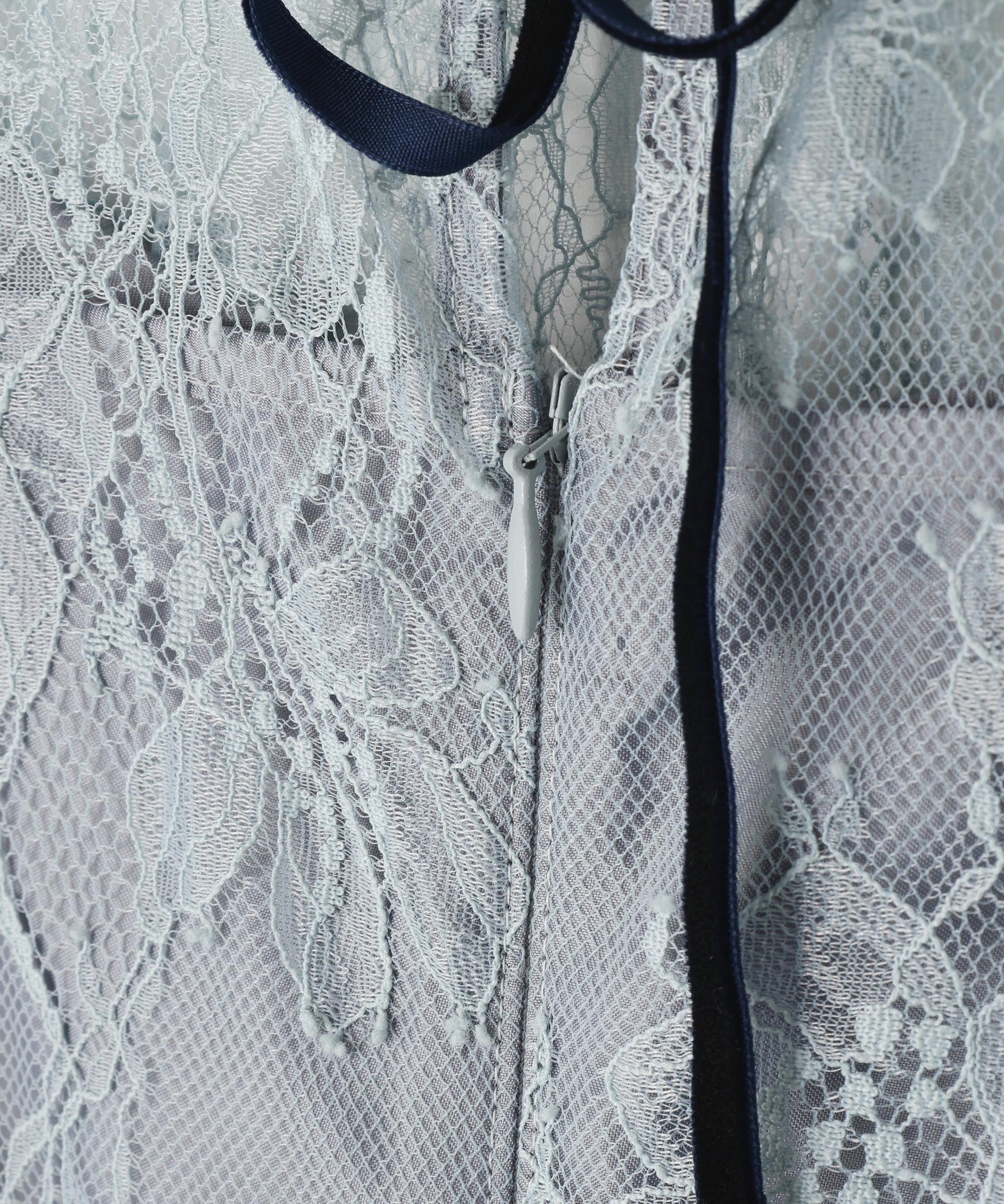 ベロアリボンシアーワンピース ブルー