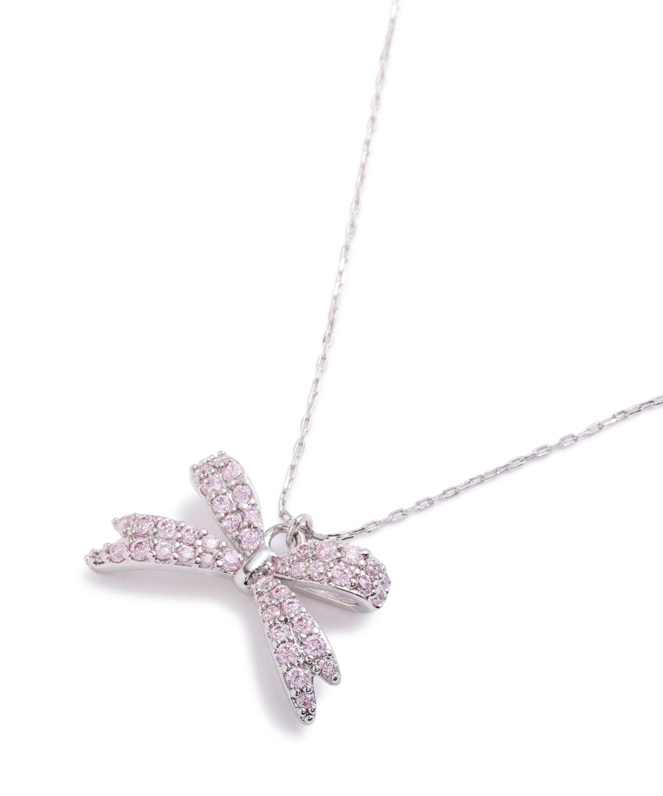 Cubic パヴェリボンネックレス ピンク