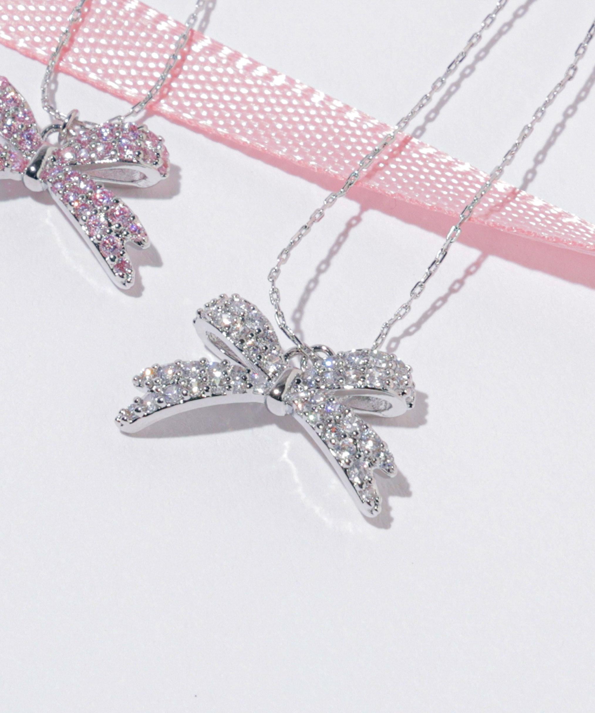 Cubic パヴェリボンネックレス シルバー