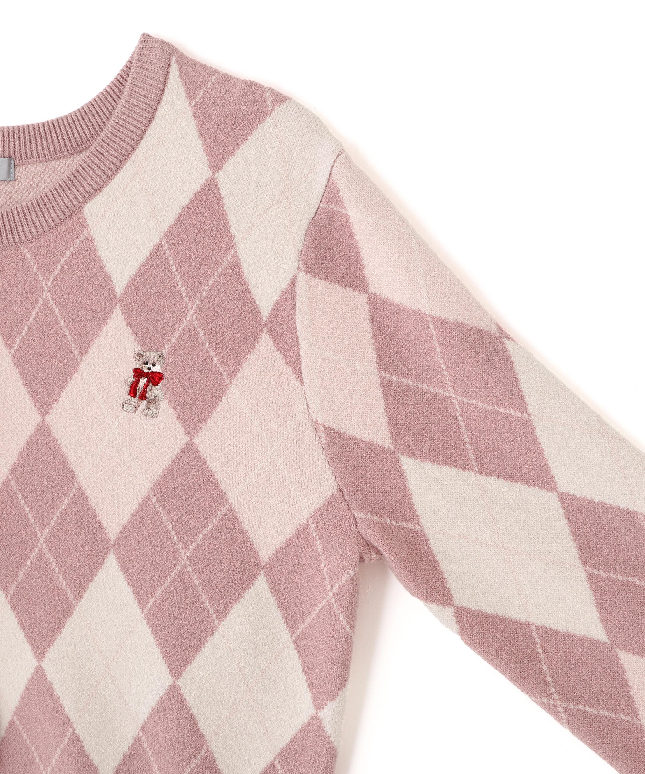 ＜ＢＥＡＲシリーズ＞アーガイルカーディガン ピンク