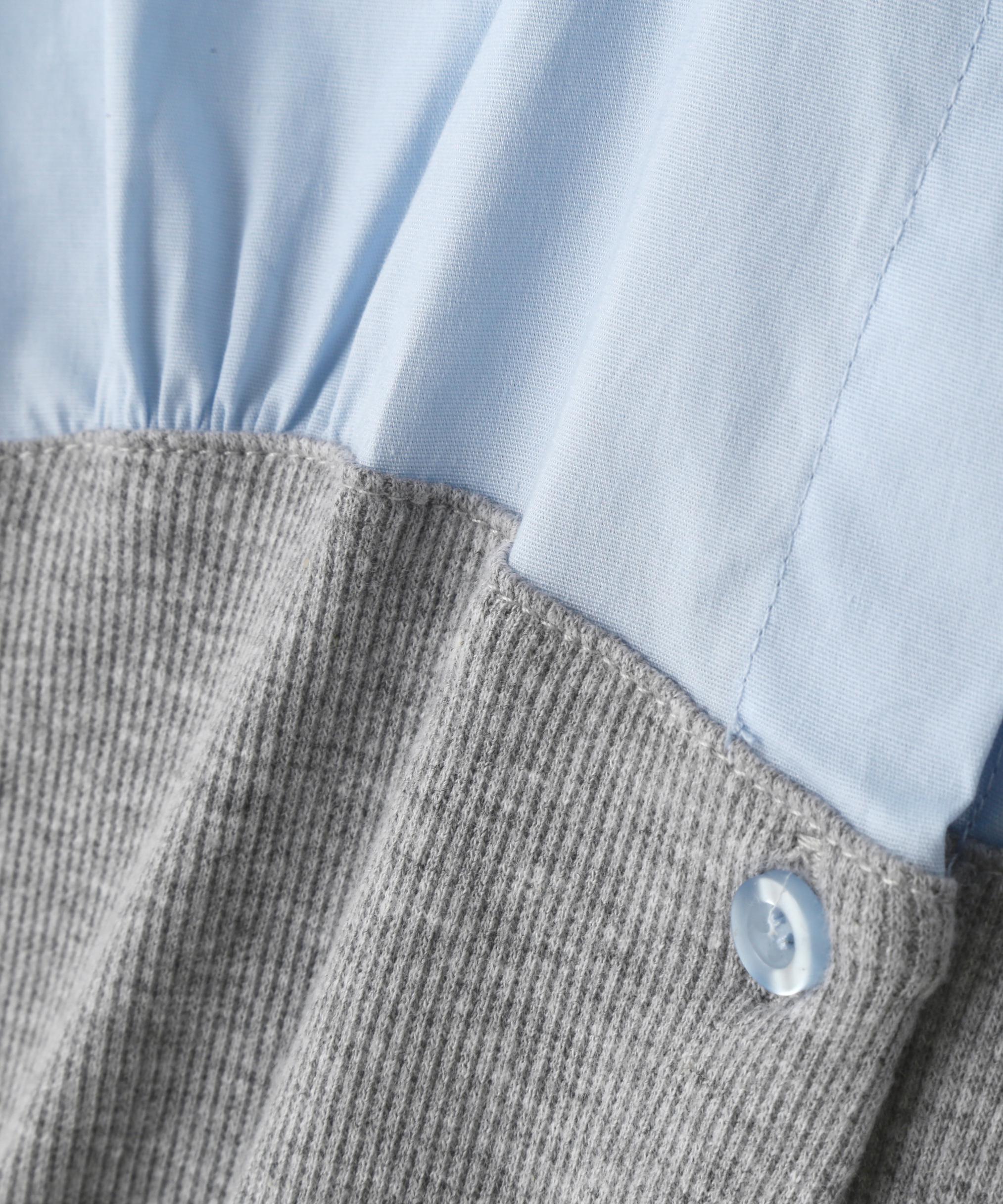 ビスチェドッキングパフスリーブ半袖ブラウス グレー