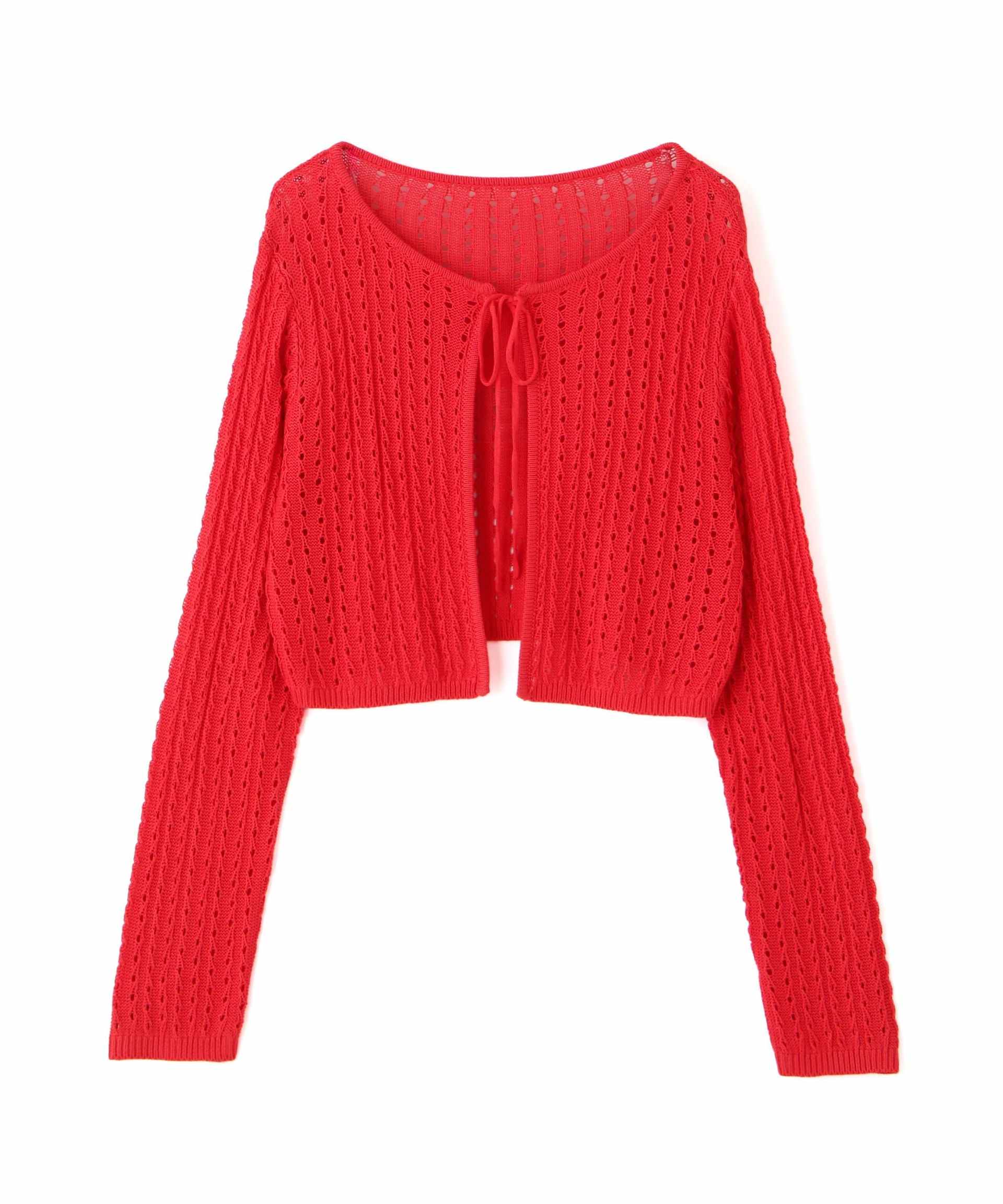 透かし編みリボンボレロ レッド