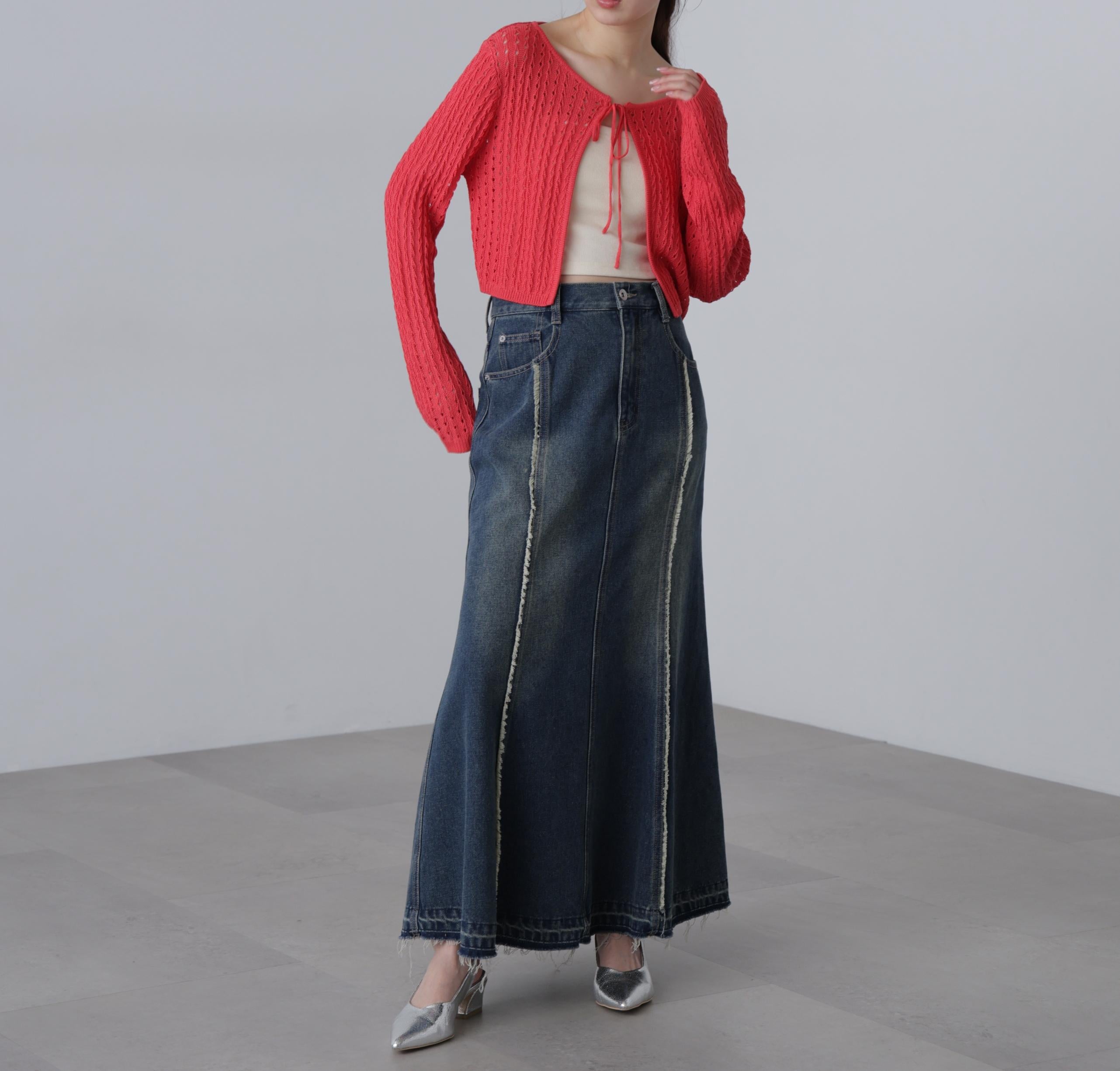 透かし編みリボンボレロ レッド