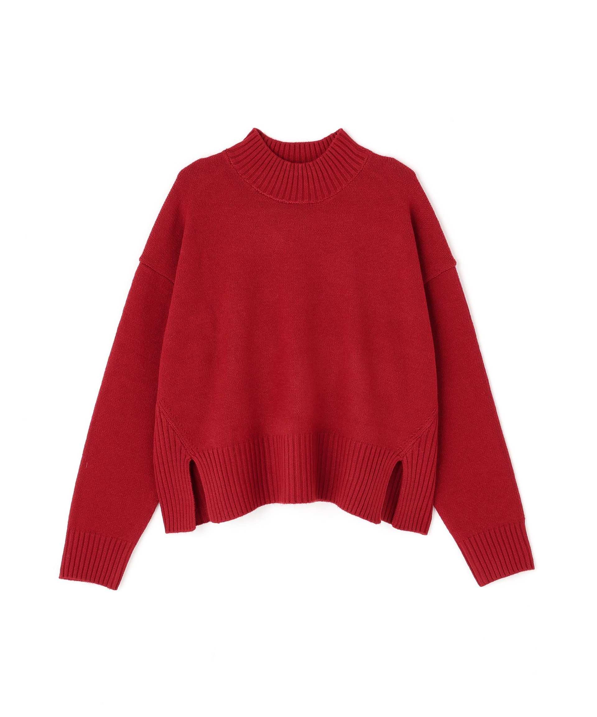 サイドスリットハイネックニット レッド