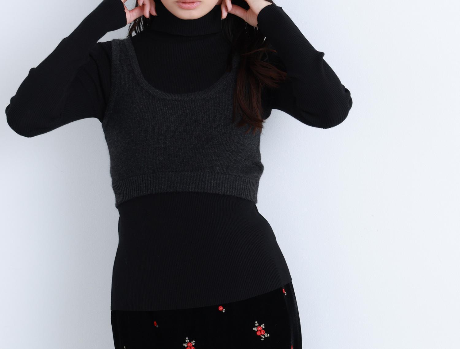 ビスチェレイヤードニット ブラック×チャコール2