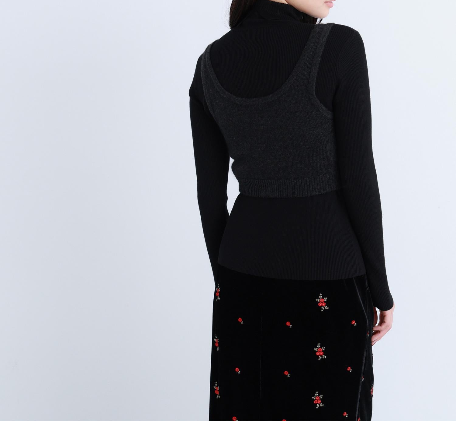 ビスチェレイヤードニット ブラック×チャコール2