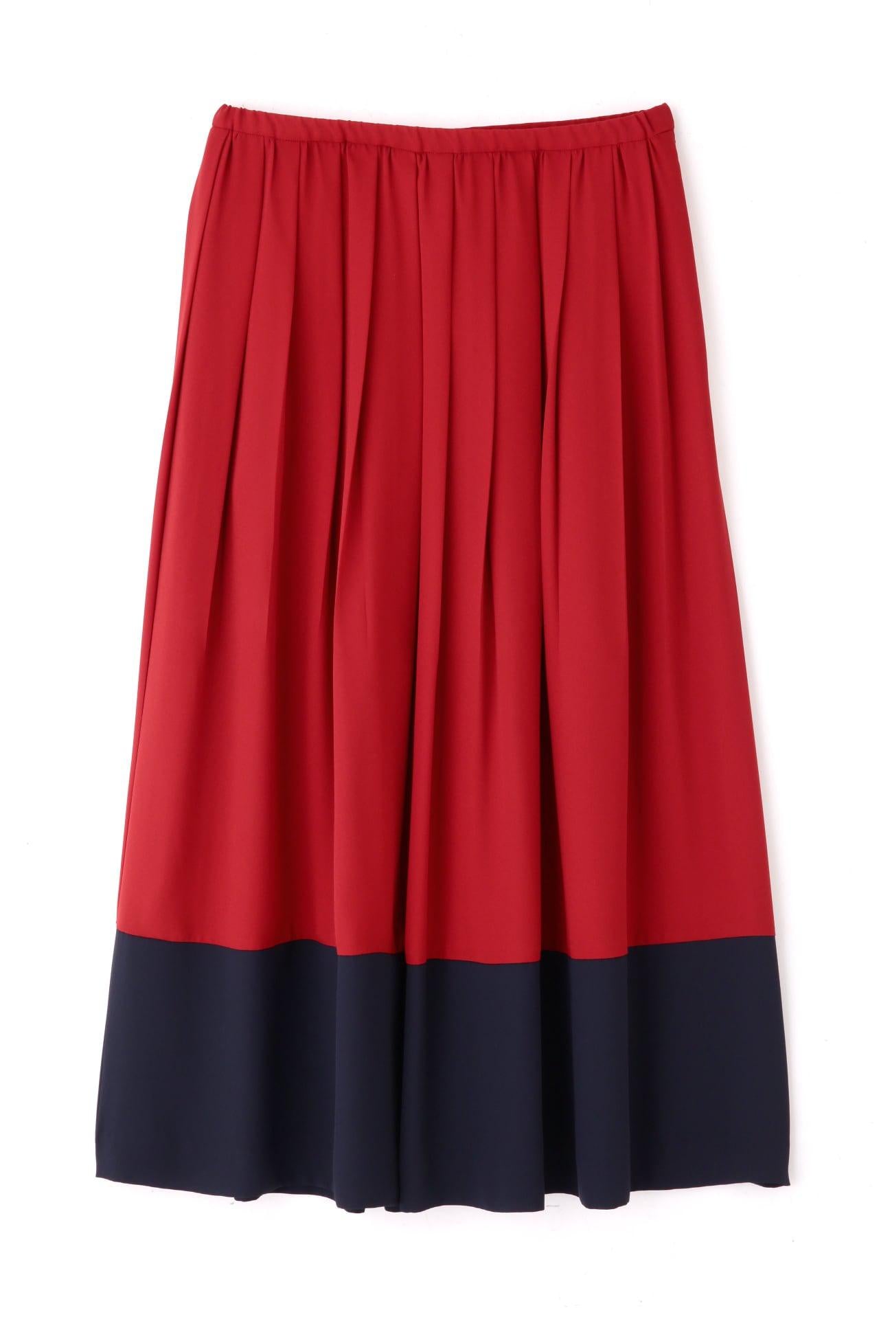 ◆バイカラープリーツスカート レッド×ネイビー
