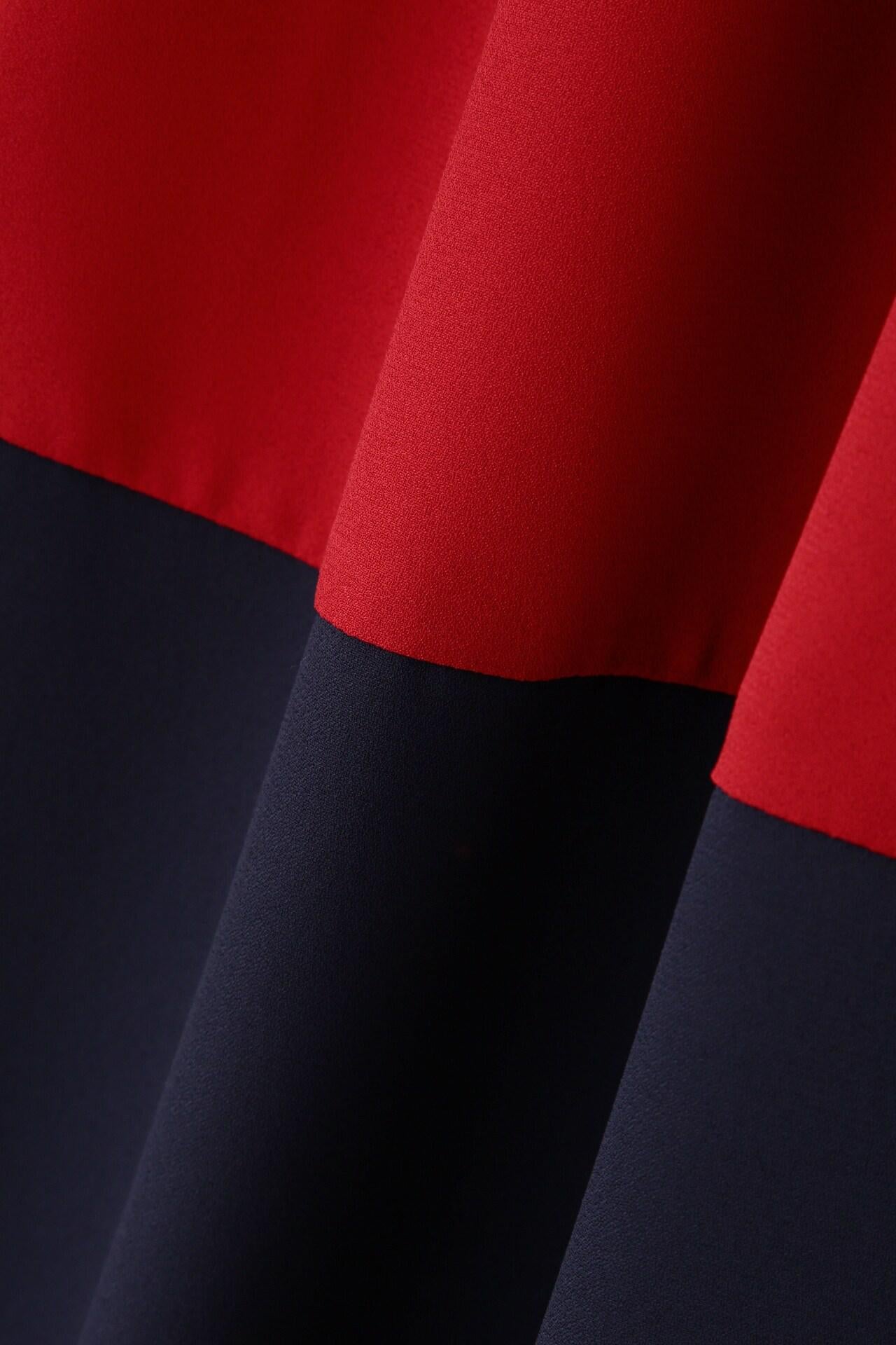 ◆バイカラープリーツスカート レッド×ネイビー