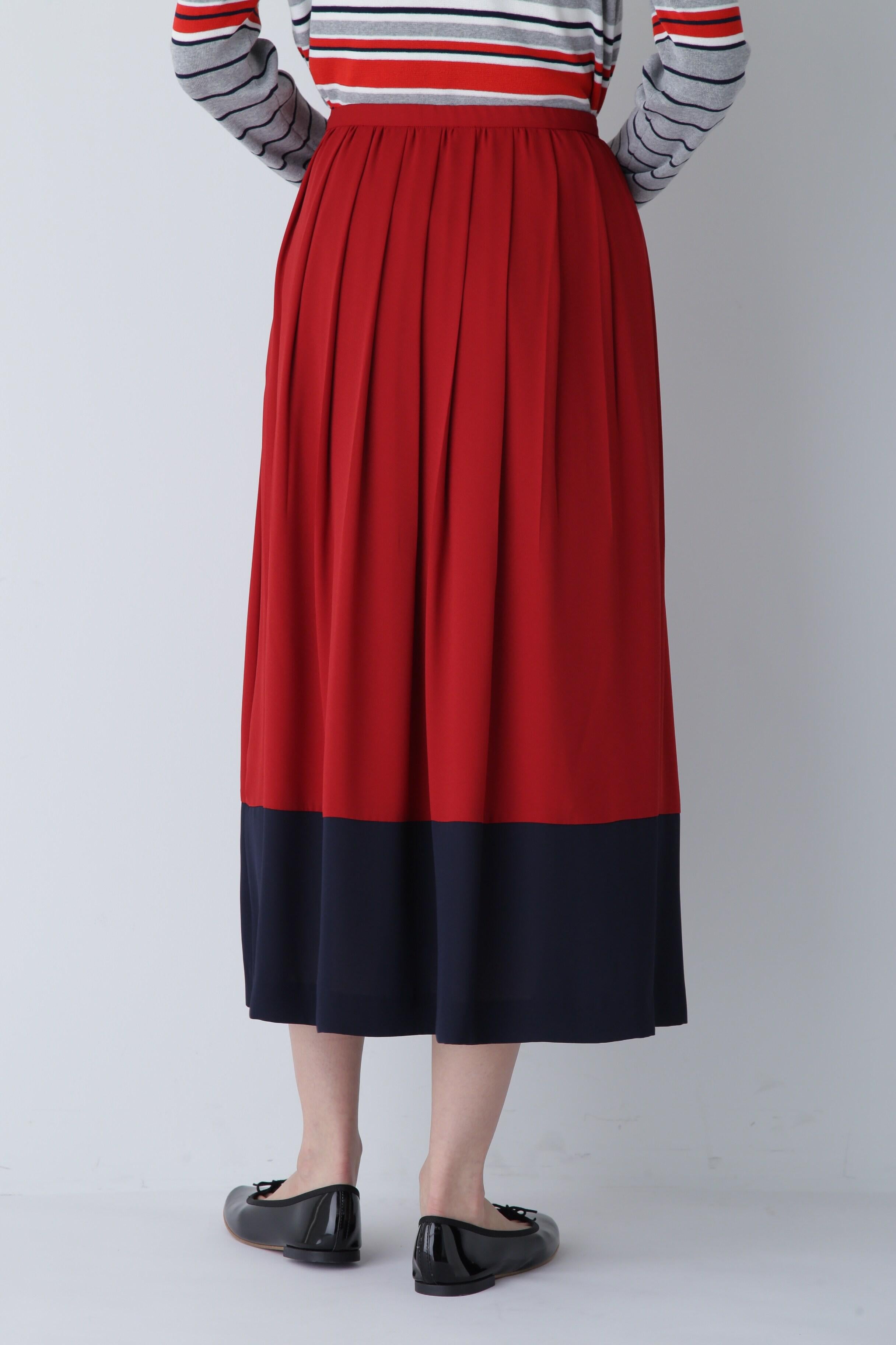 ◆バイカラープリーツスカート レッド×ネイビー