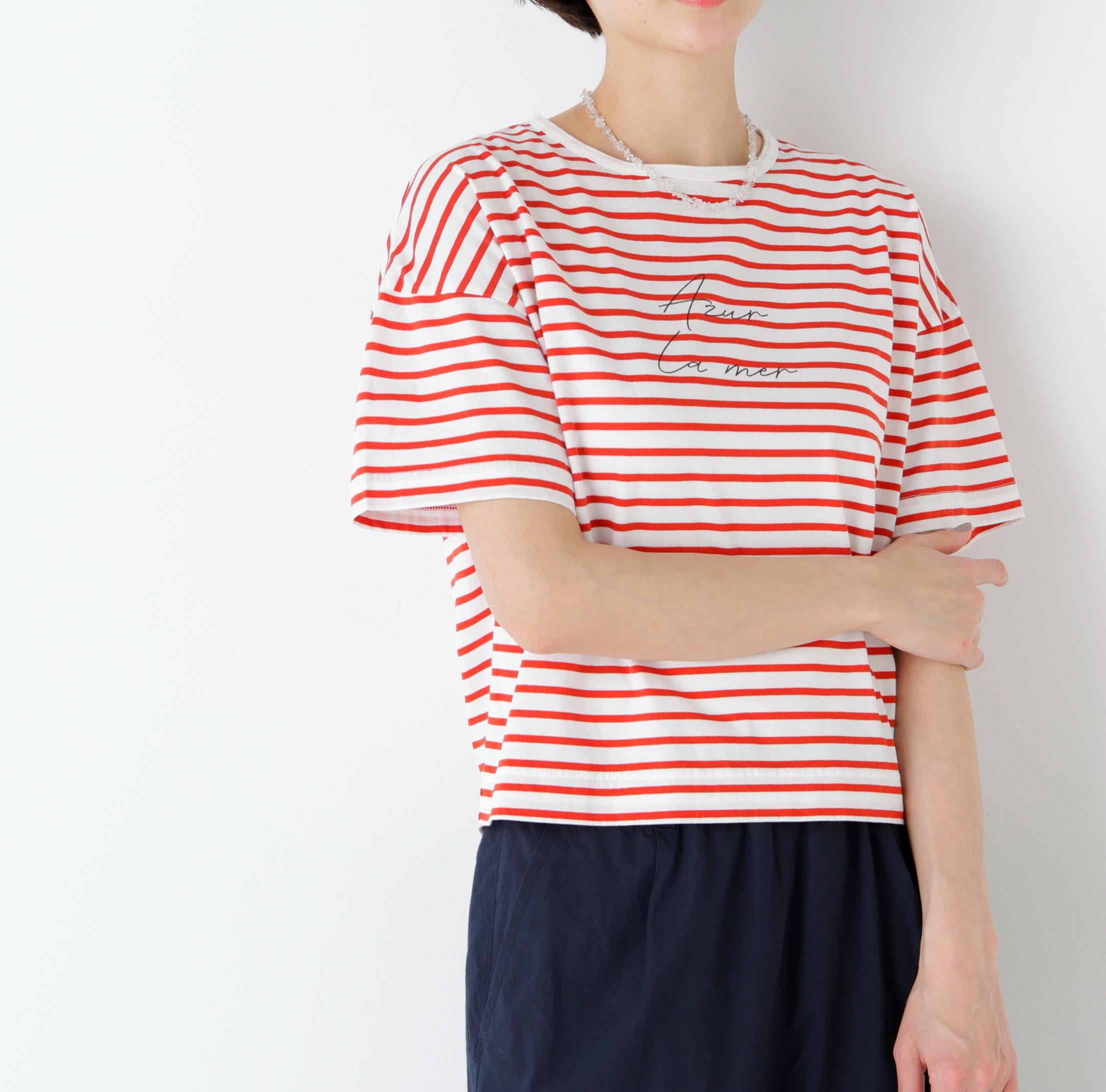 ａｚｕｒｅｌａ　ｍｅｒ　ボーダーロゴＴシャツ ホワイトxレッド3