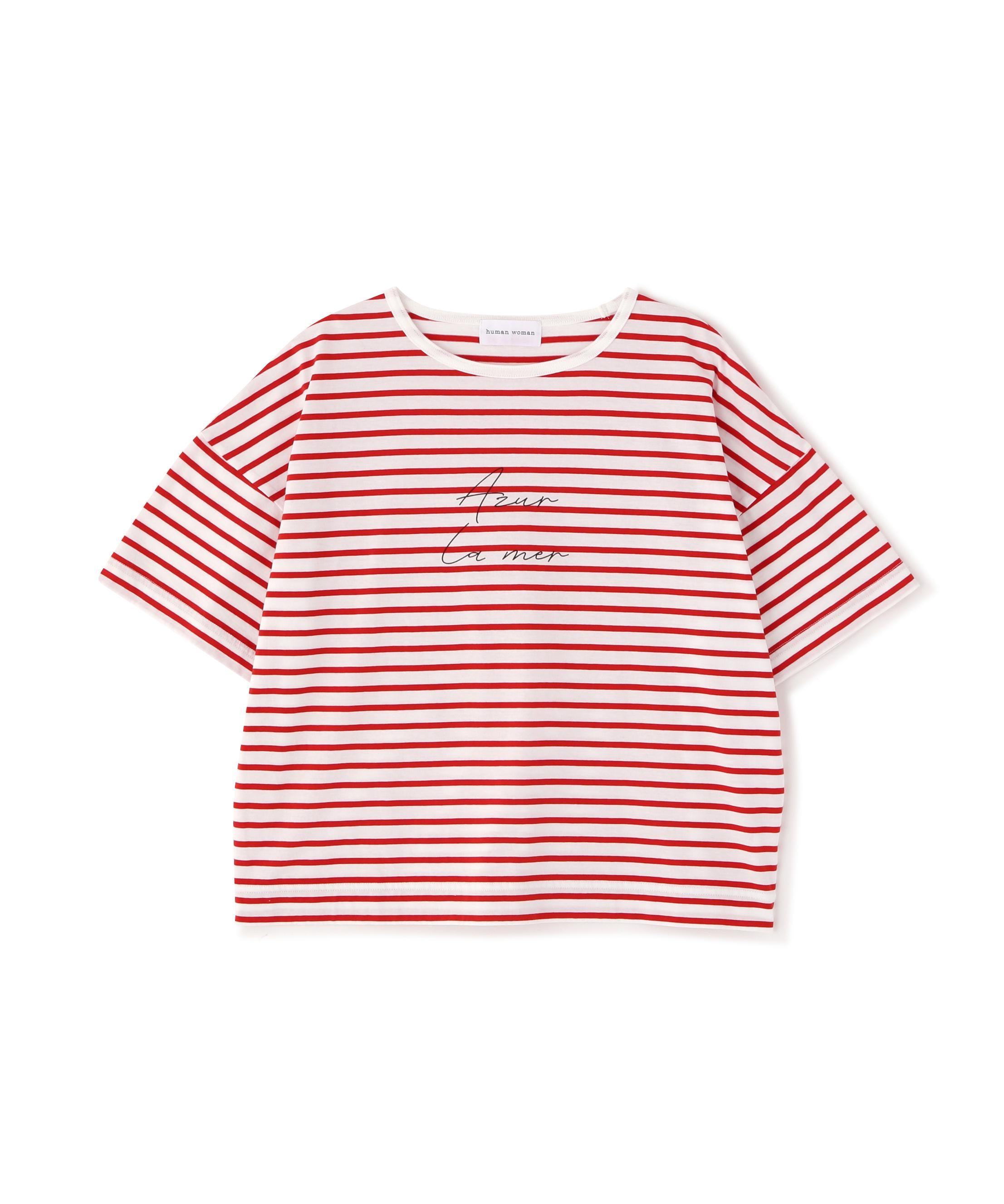 ａｚｕｒｅｌａ　ｍｅｒ　ボーダーロゴＴシャツ ホワイトxレッド3
