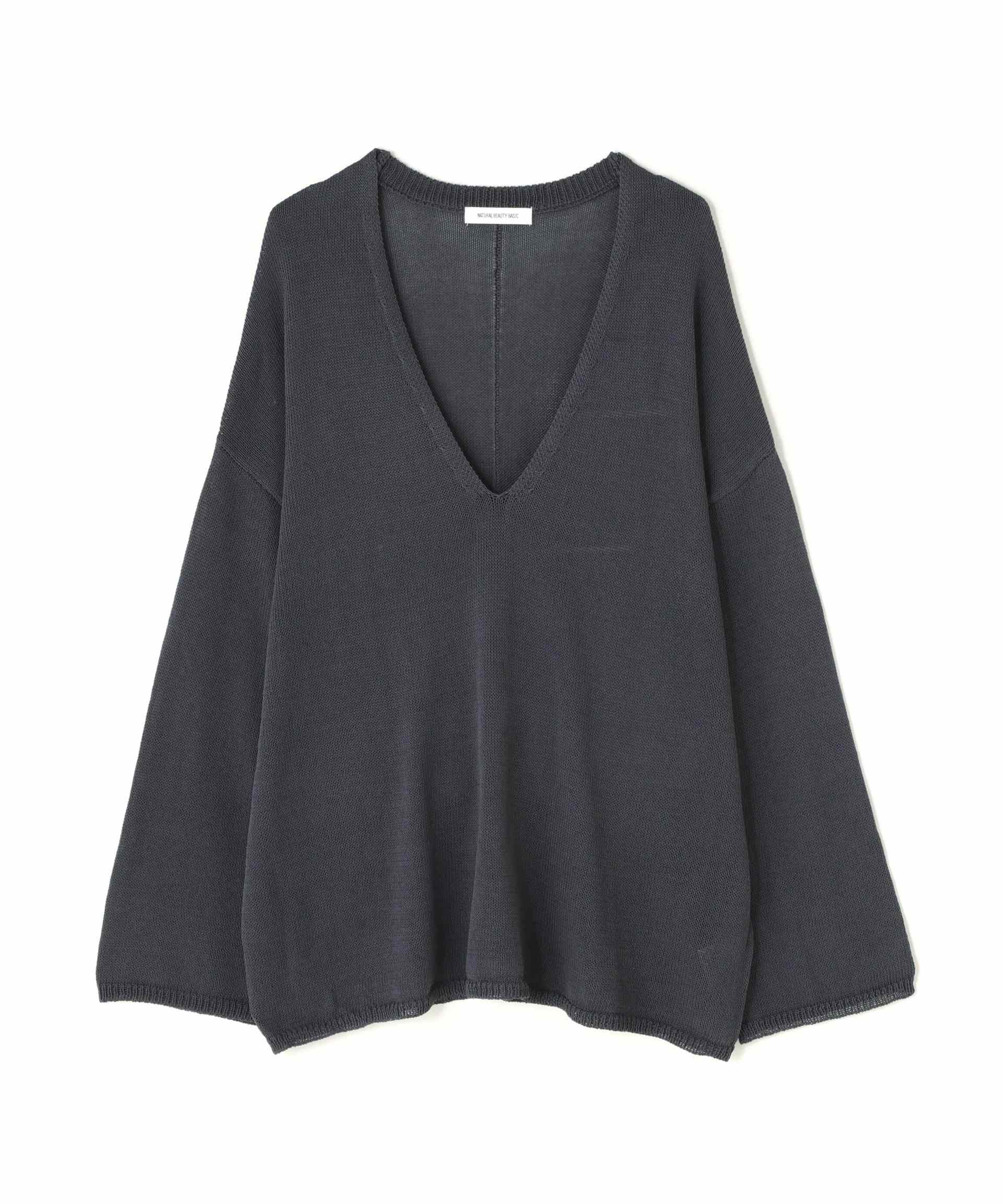 ディープVネックボクシーニット チャコール1