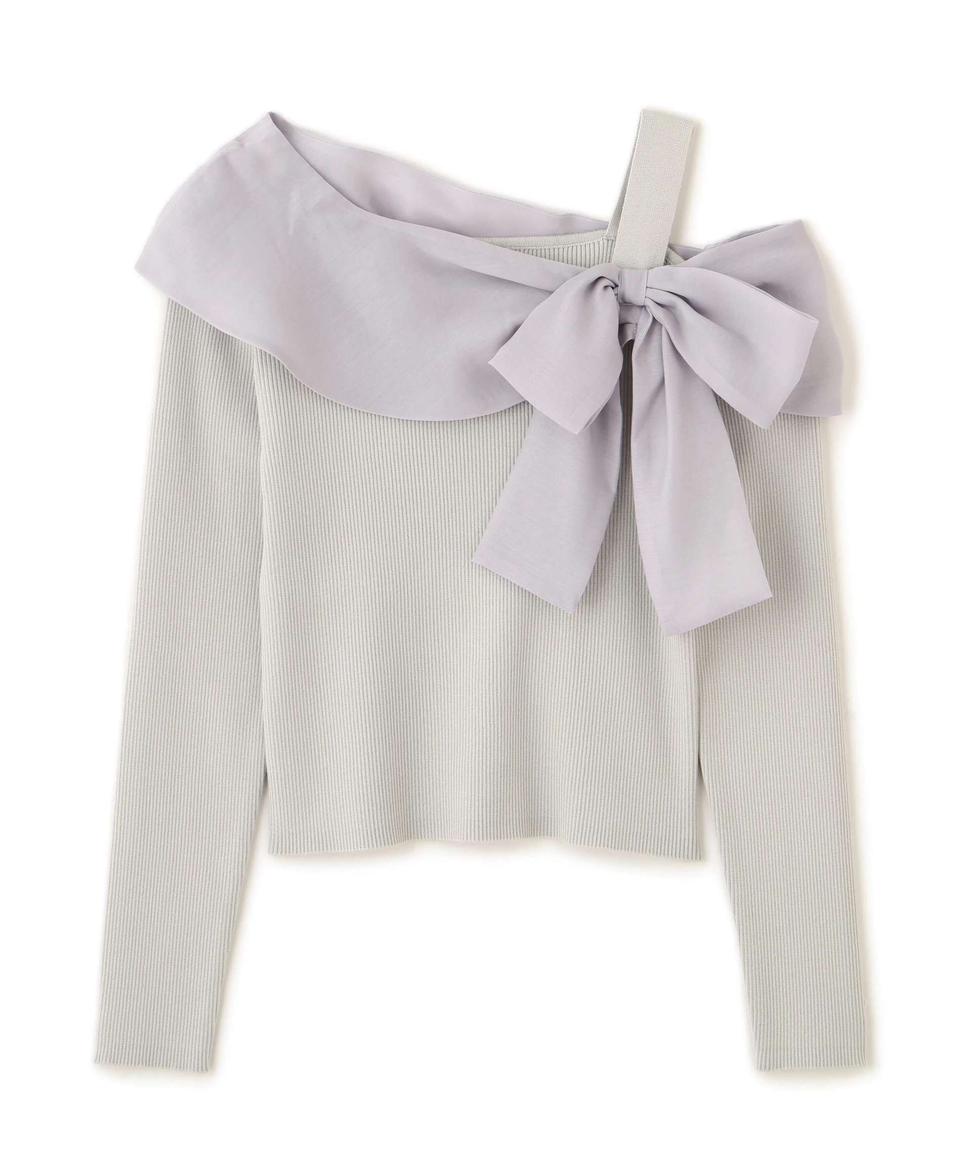 アシメリボンニット ブルー