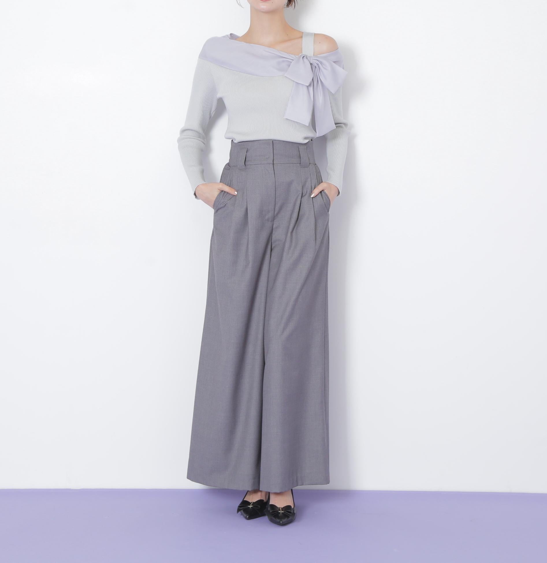 アシメリボンニット ブルー