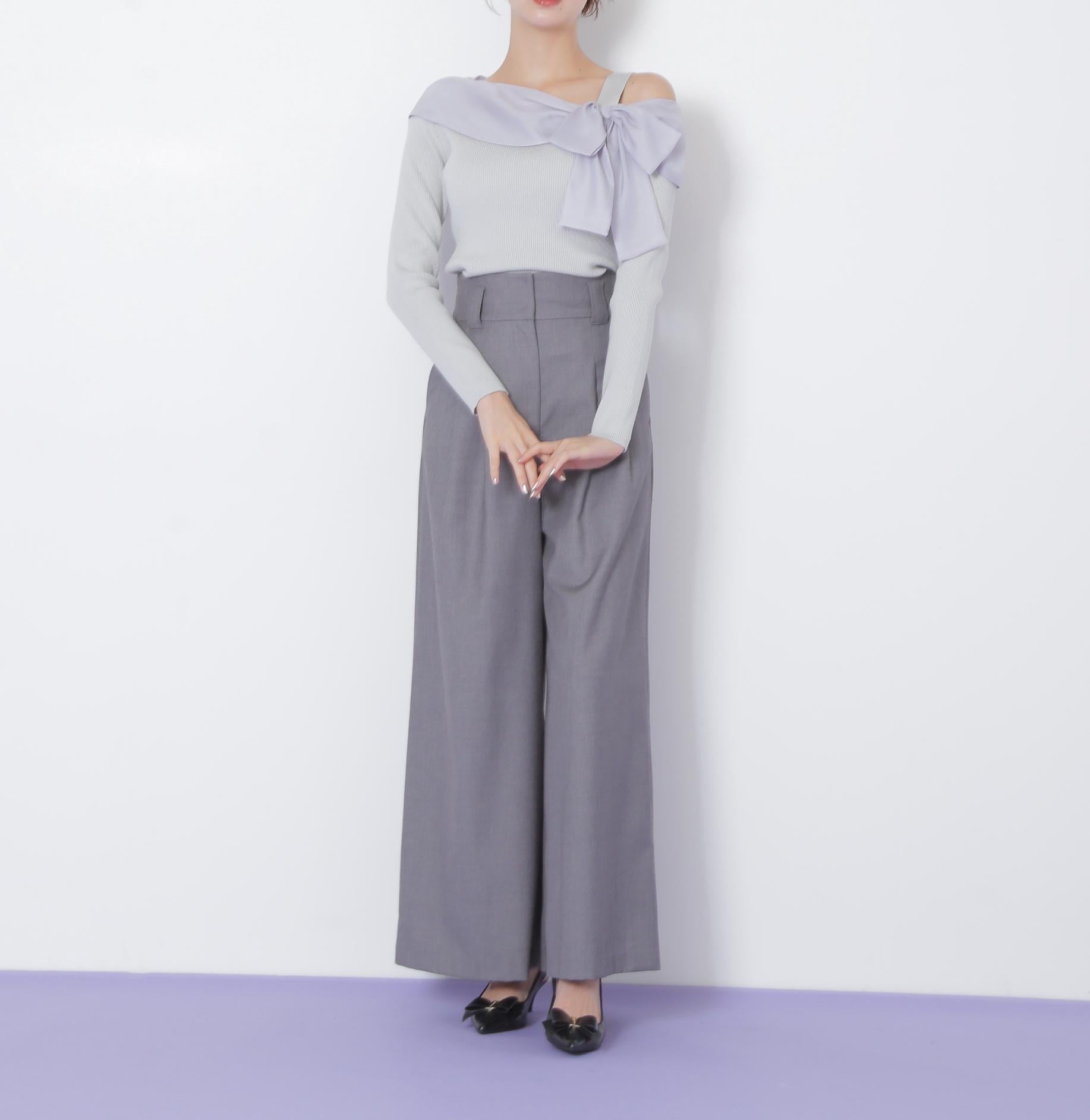 アシメリボンニット ブルー