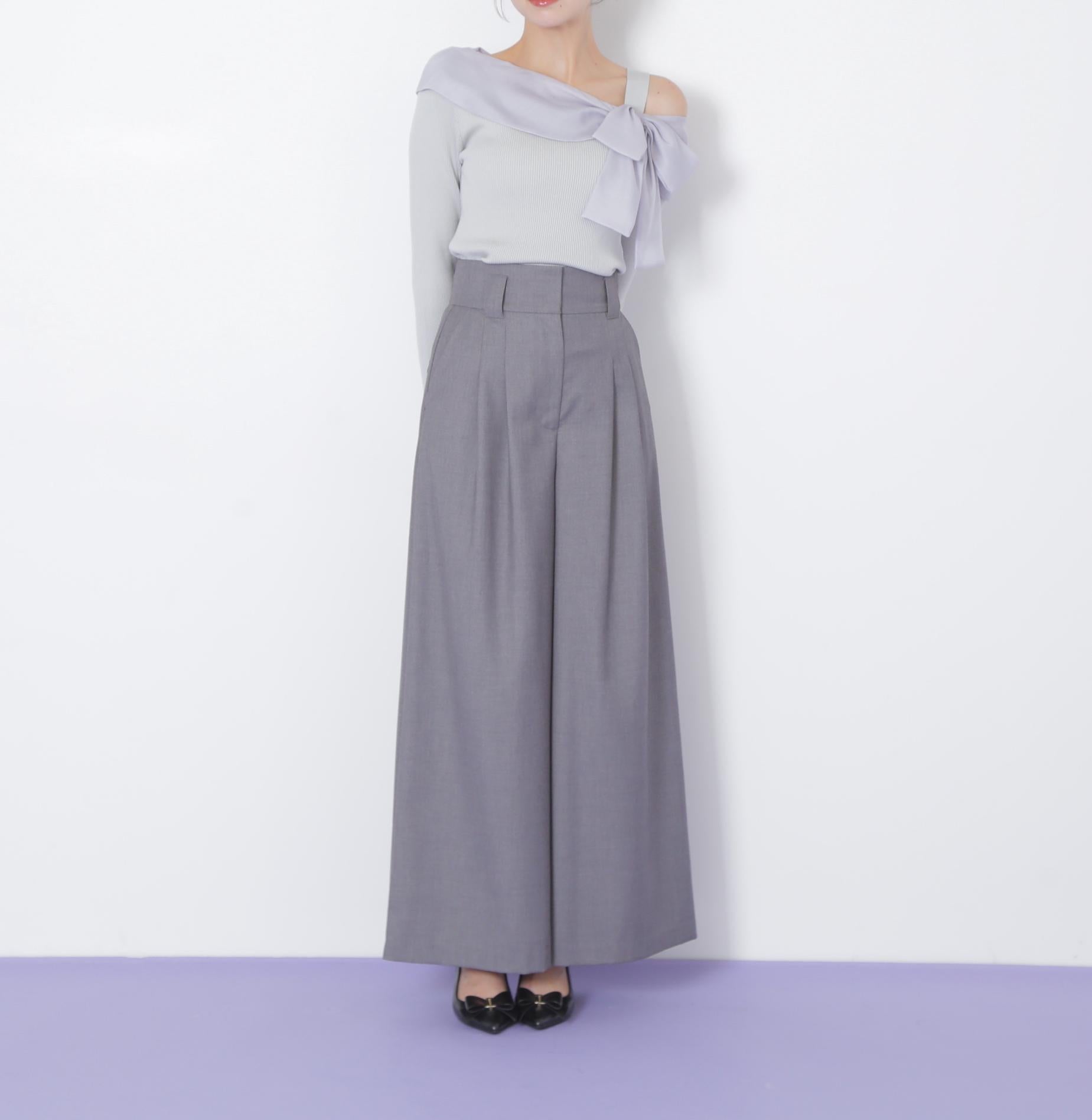 アシメリボンニット ブルー