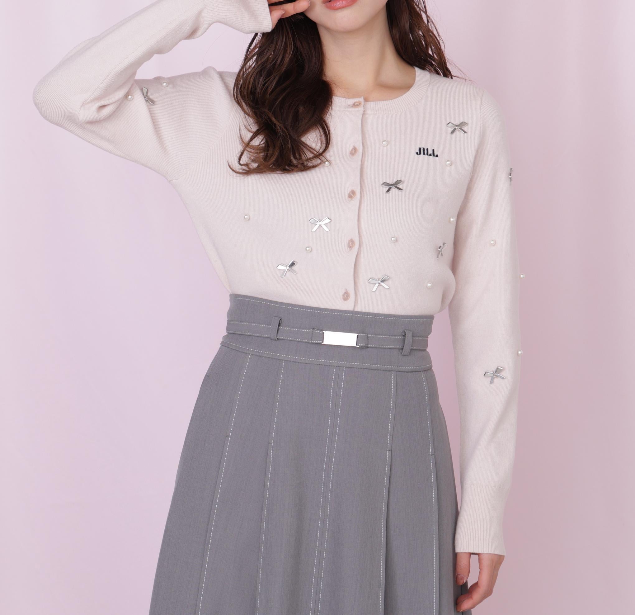 リボントッピングカーディガン ピンク