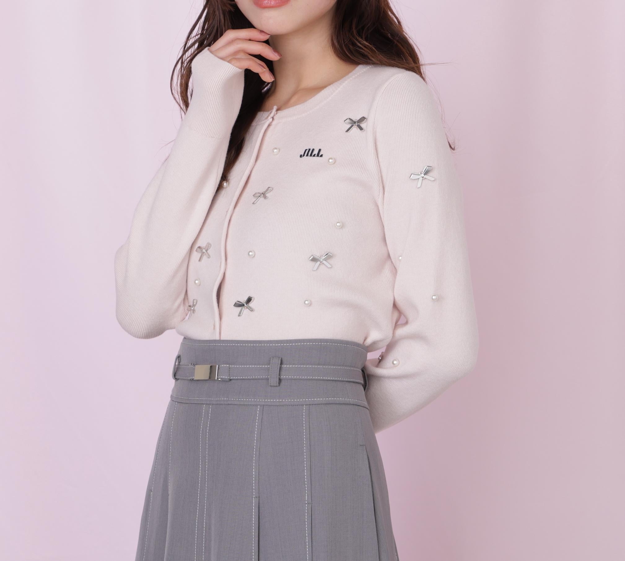 リボントッピングカーディガン ピンク