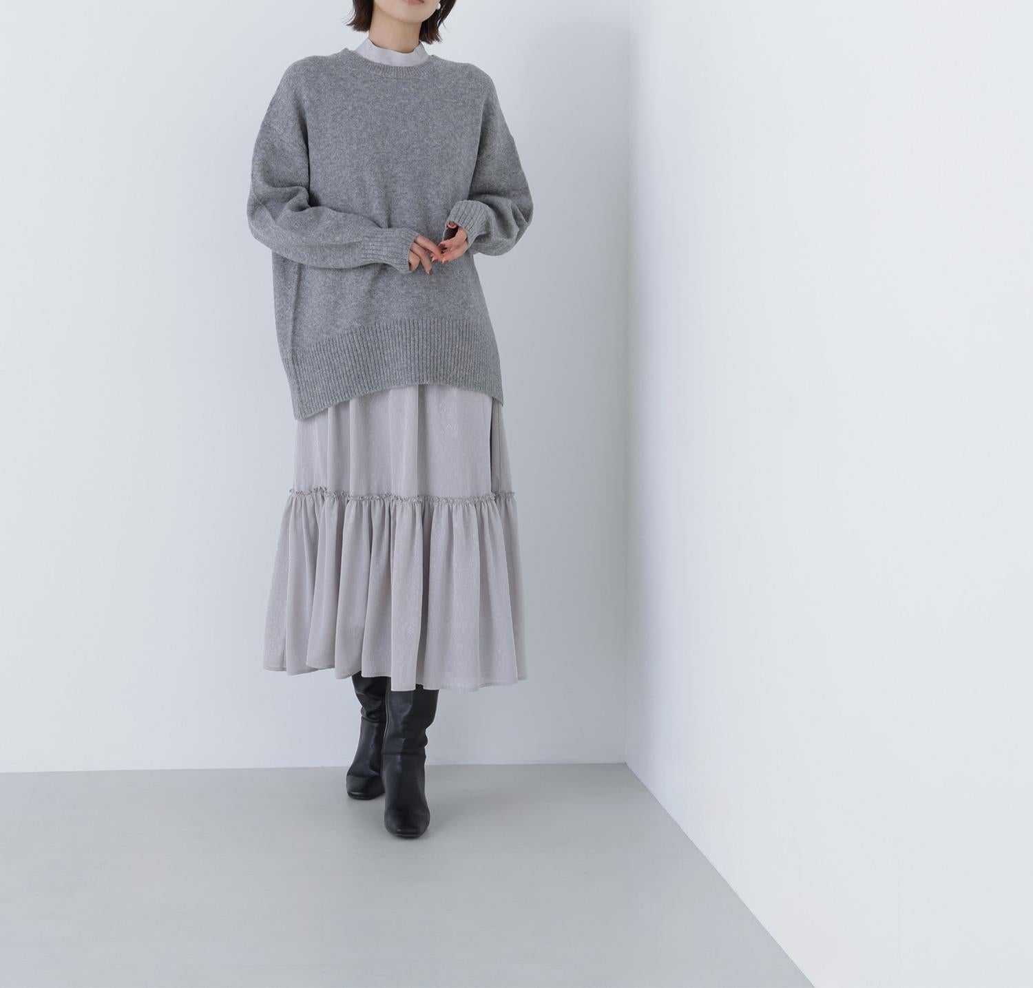 バックスリットミドルニット グレー