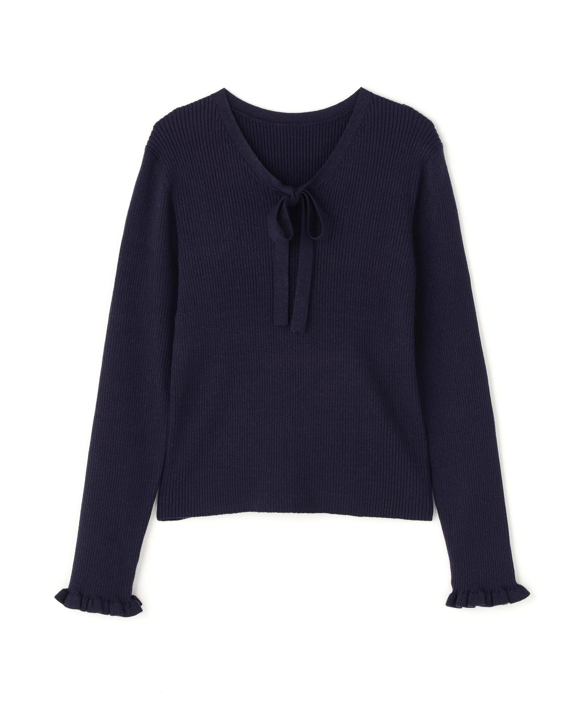 ラメリブボウタイニット ネイビー