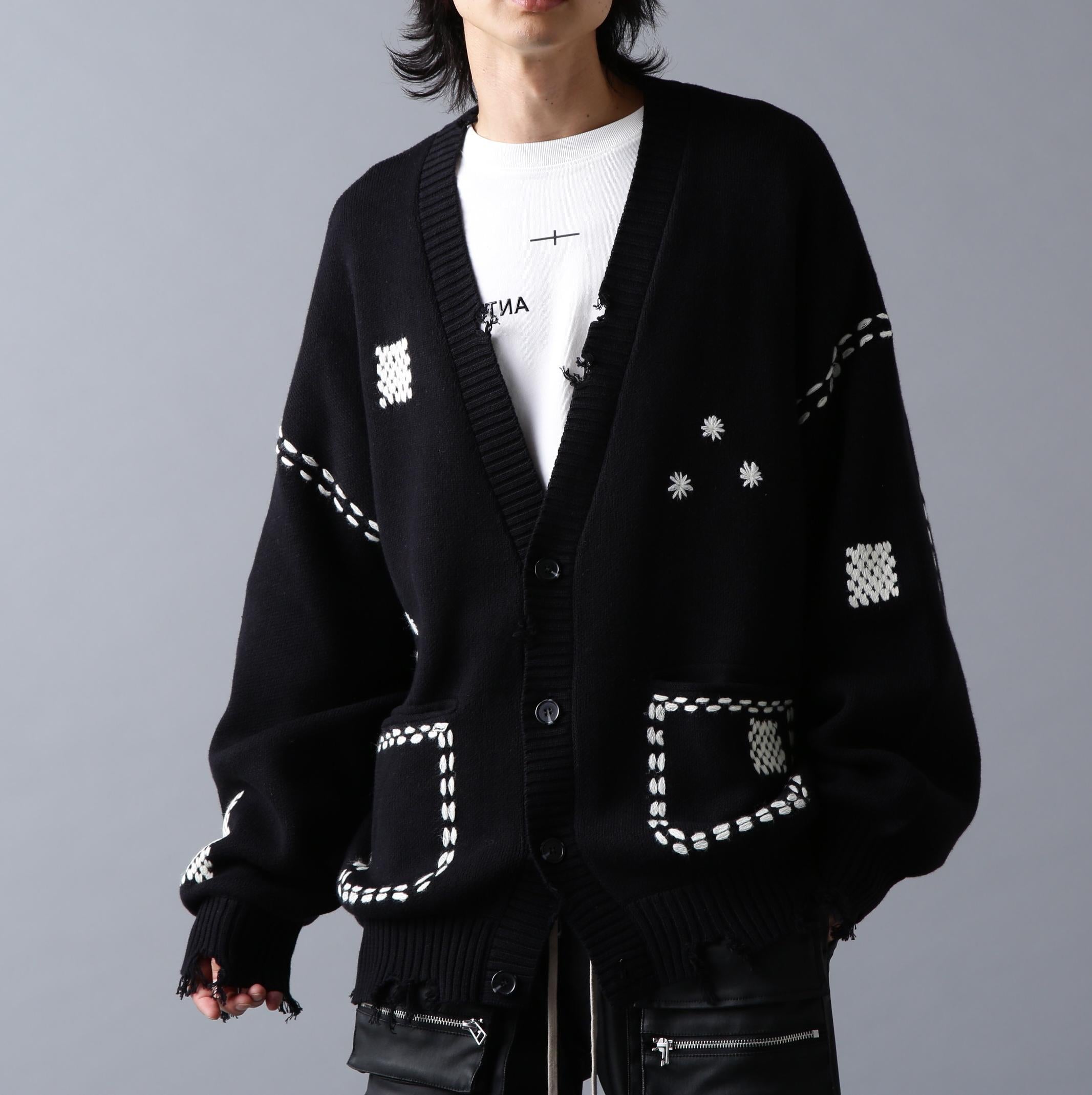 DankeSchon/ダンケシェーン/HAND STITCH KNIT CA>DIGAN ブラック