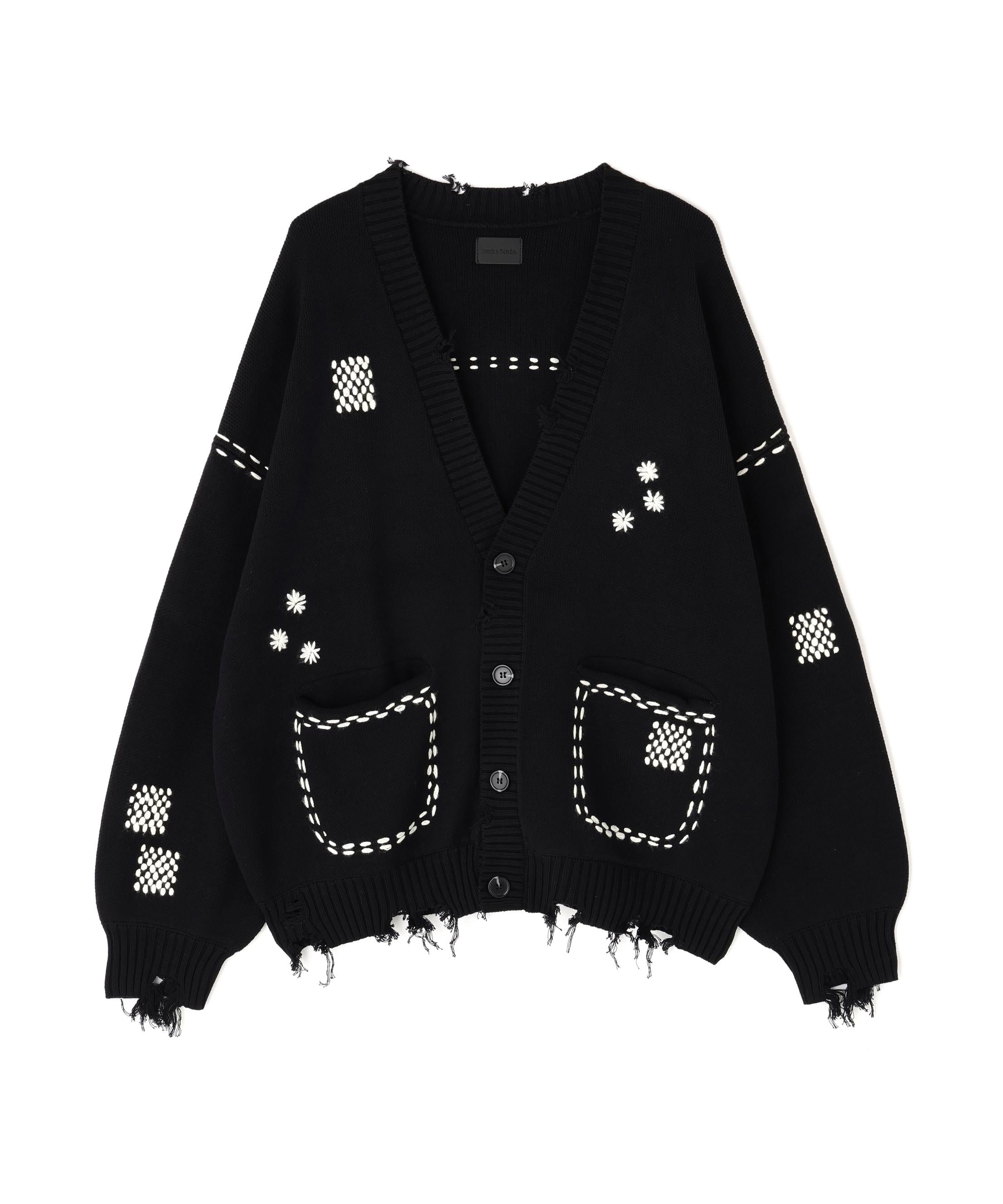 DankeSchon/ダンケシェーン/HAND STITCH KNIT CA>DIGAN ブラック