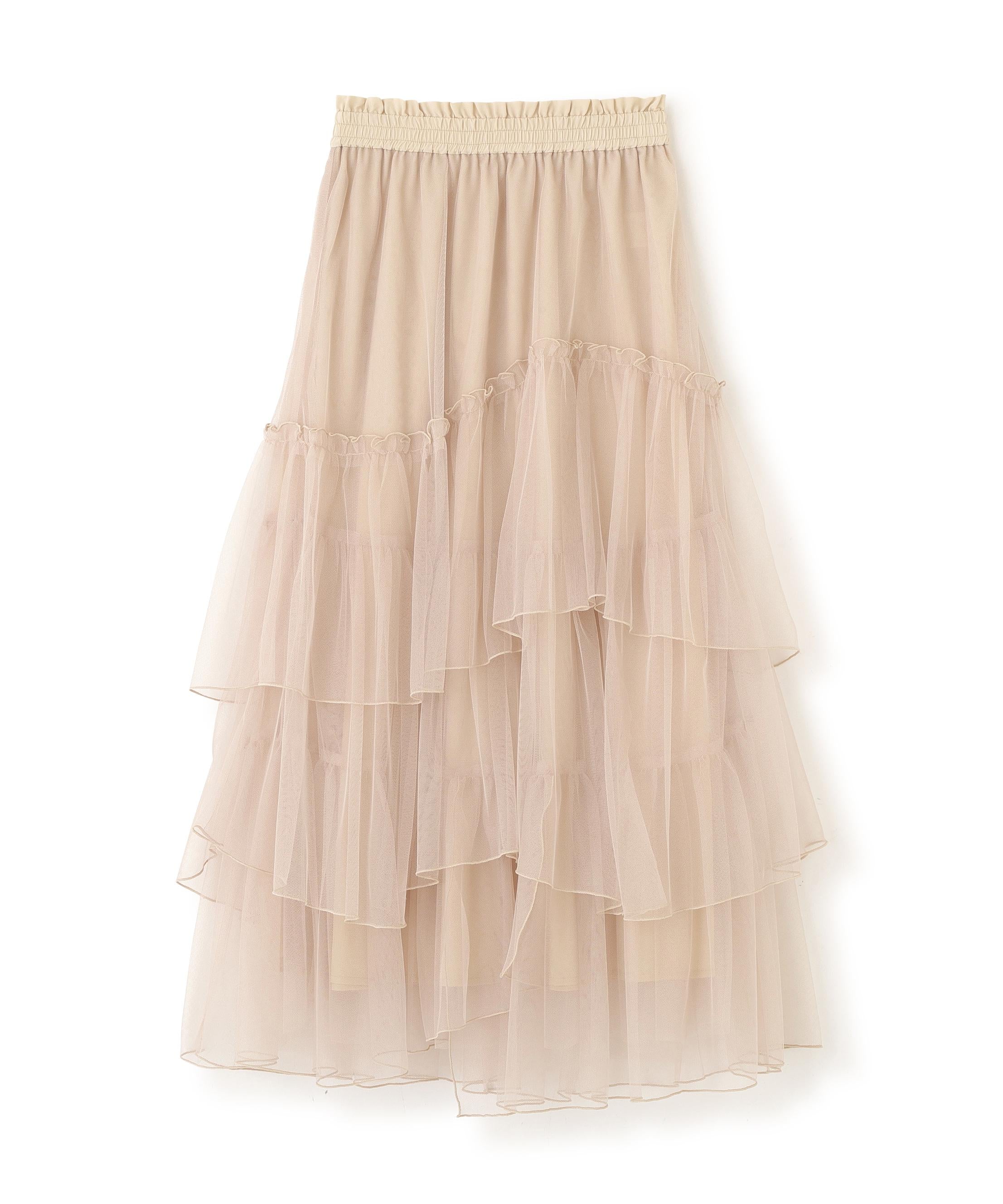 チュールランダムティアードスカート ピンク