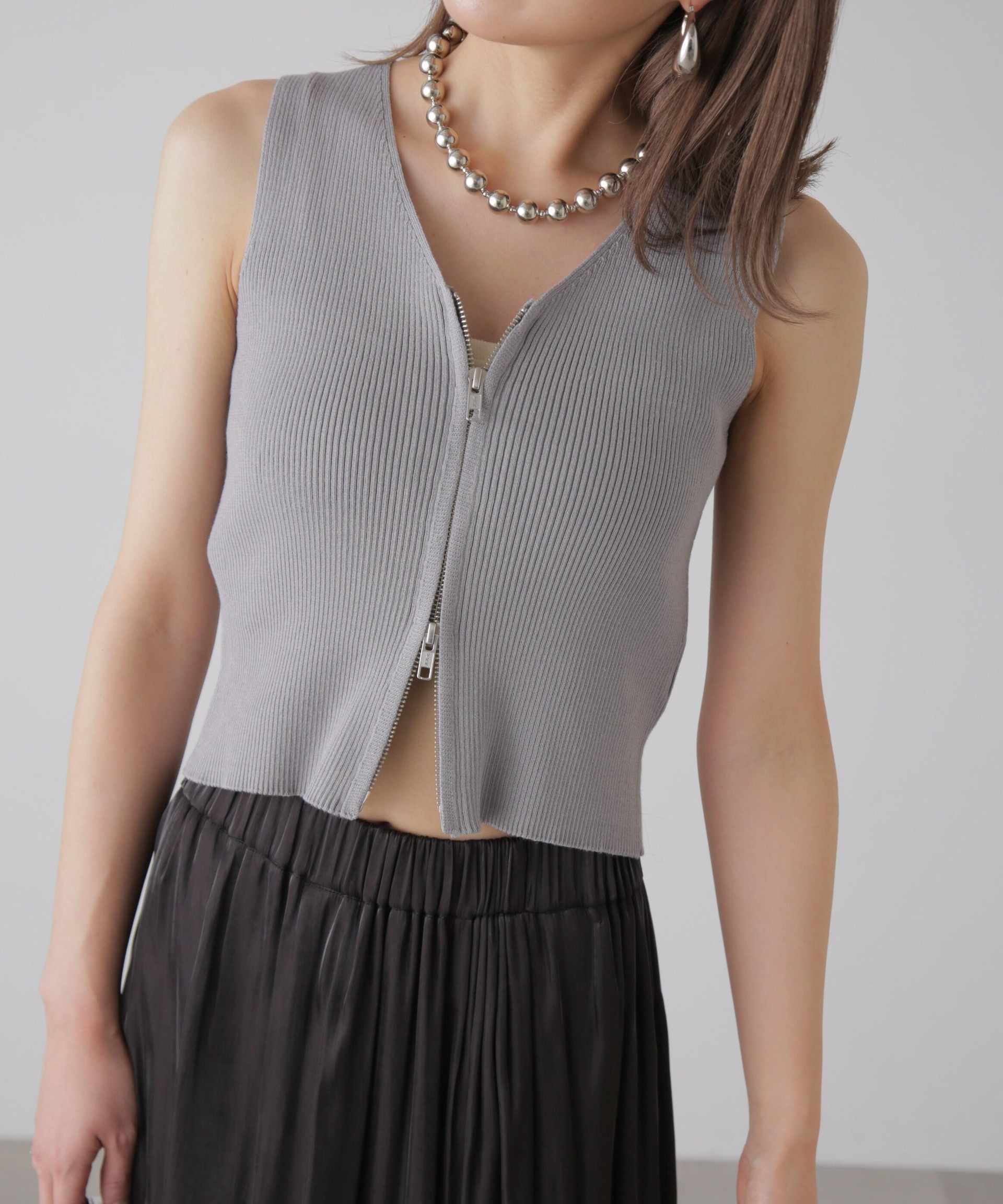 Front Zip Knit Tank Top