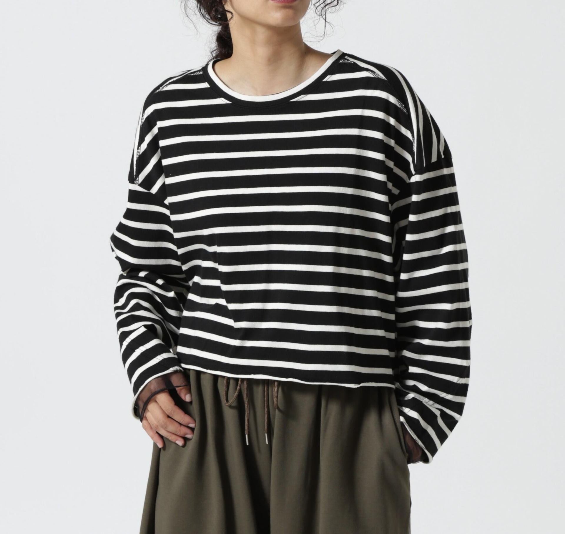 D>OIT RELLO（ドロイトベロ）別注チュールドッキングボーダーカットソー ブラック