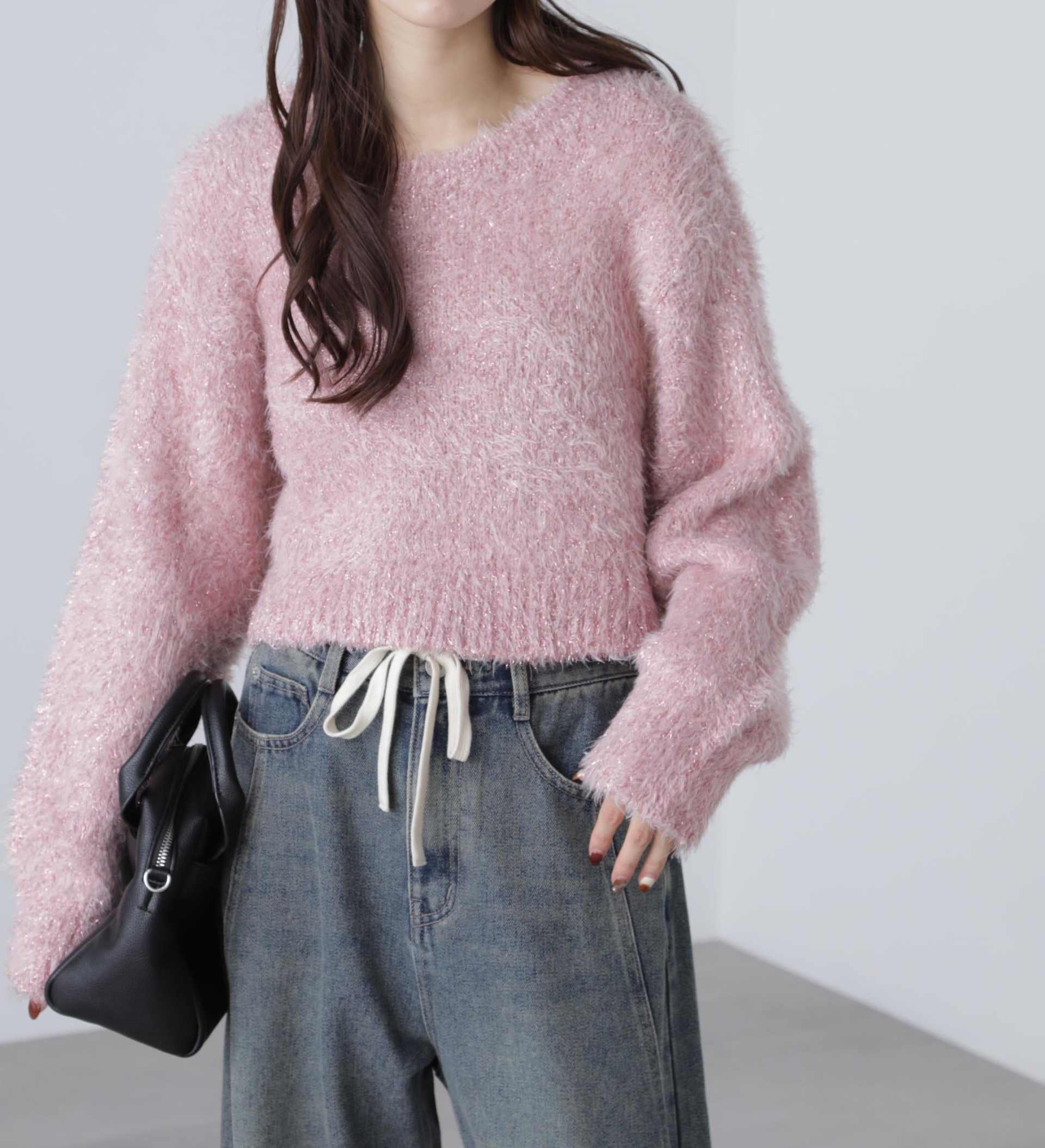 ラメフェザープルオーバーニット ピンク